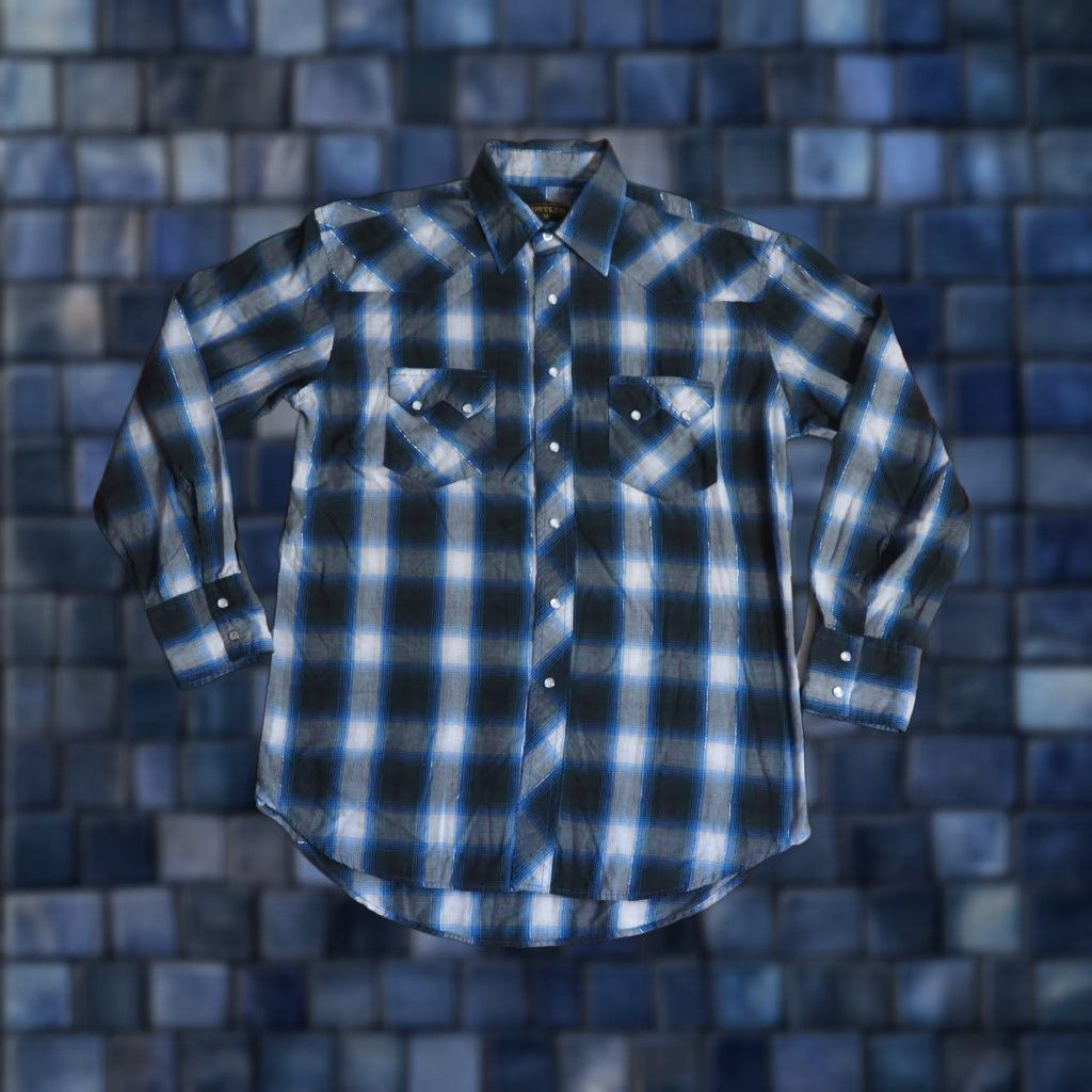 Wrangler VINTAGE Wrangler Rustler Blue Green Sawtooth Pearl Snap Western Cowboy Shirt M Mens Size US M / EU 48-50 / 2 - 1 Thumbnail
