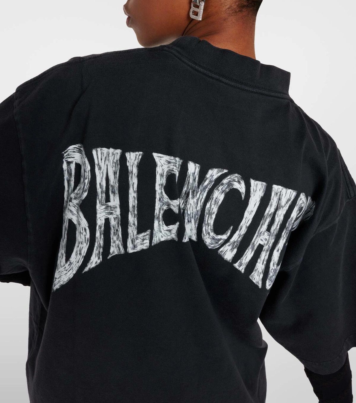 Balenciaga o1y0625 Logo Crewneck T-Shirt in Black Size M / US 6-8 / IT 42-44 - 3 Thumbnail