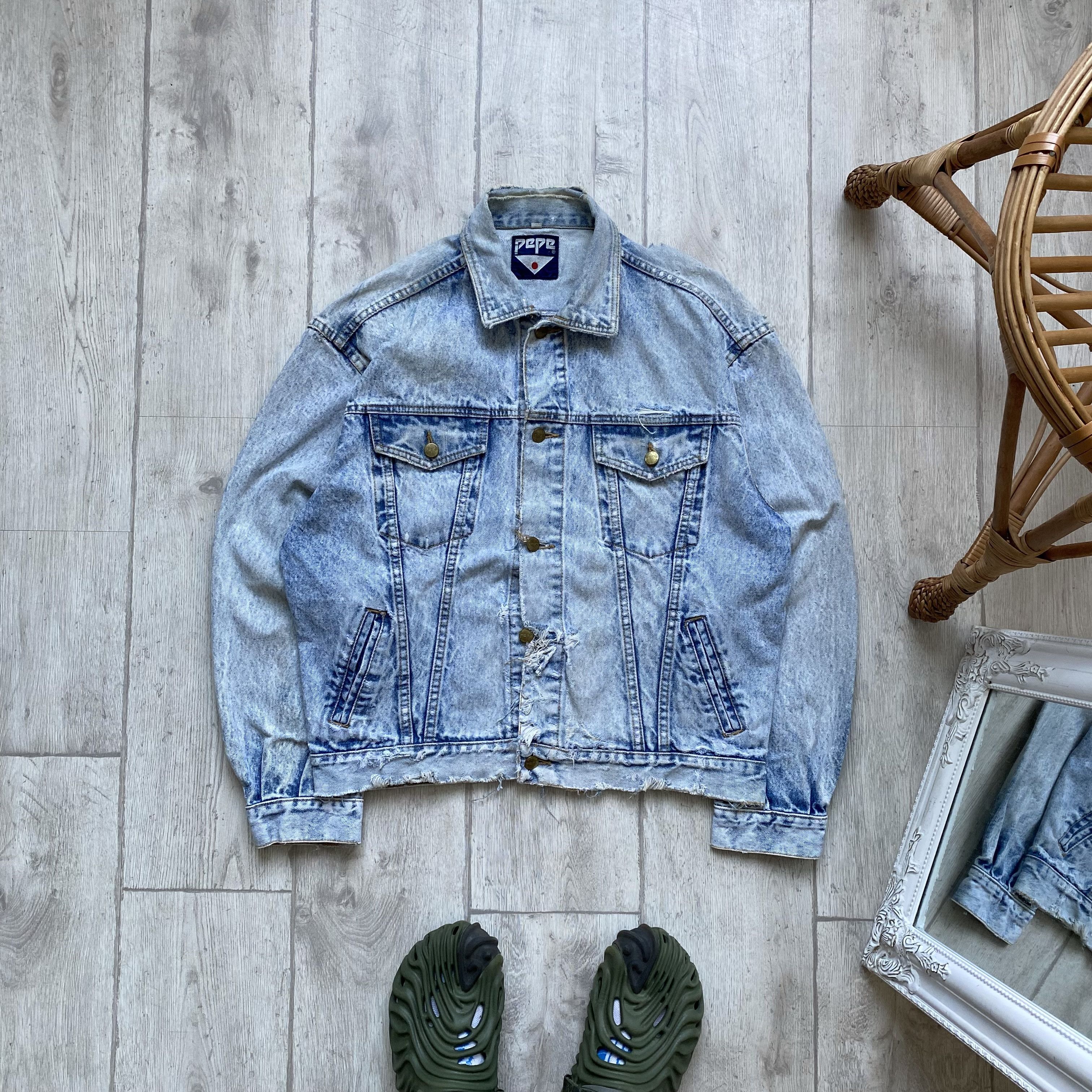 Japanese Brand CRAZY Vintage 80s Trashed Japanese Denim jacket Pepe Size US M / EU 48-50 / 2 - 1 Thumbnail