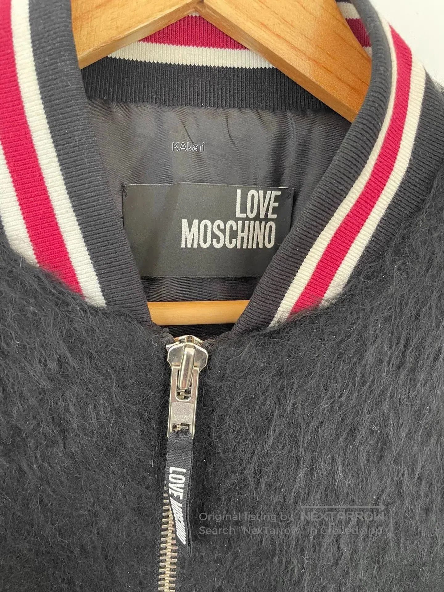 Moschino Black Fuzzy er Jacket with Striped Trim. Size US M / EU 48-50 / 2 - 4 Thumbnail