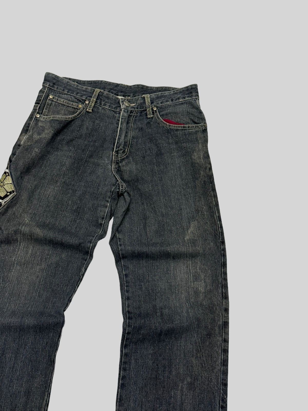 Japanese Brand Gumu Floral Double Pocket Jeans Distressed Jeans Size US 31 - 5 Thumbnail