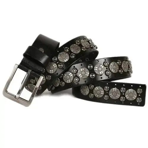 VIBE Retro Black Leather Rivet Jeans Belt Size ONE SIZE - 2 Thumbnail