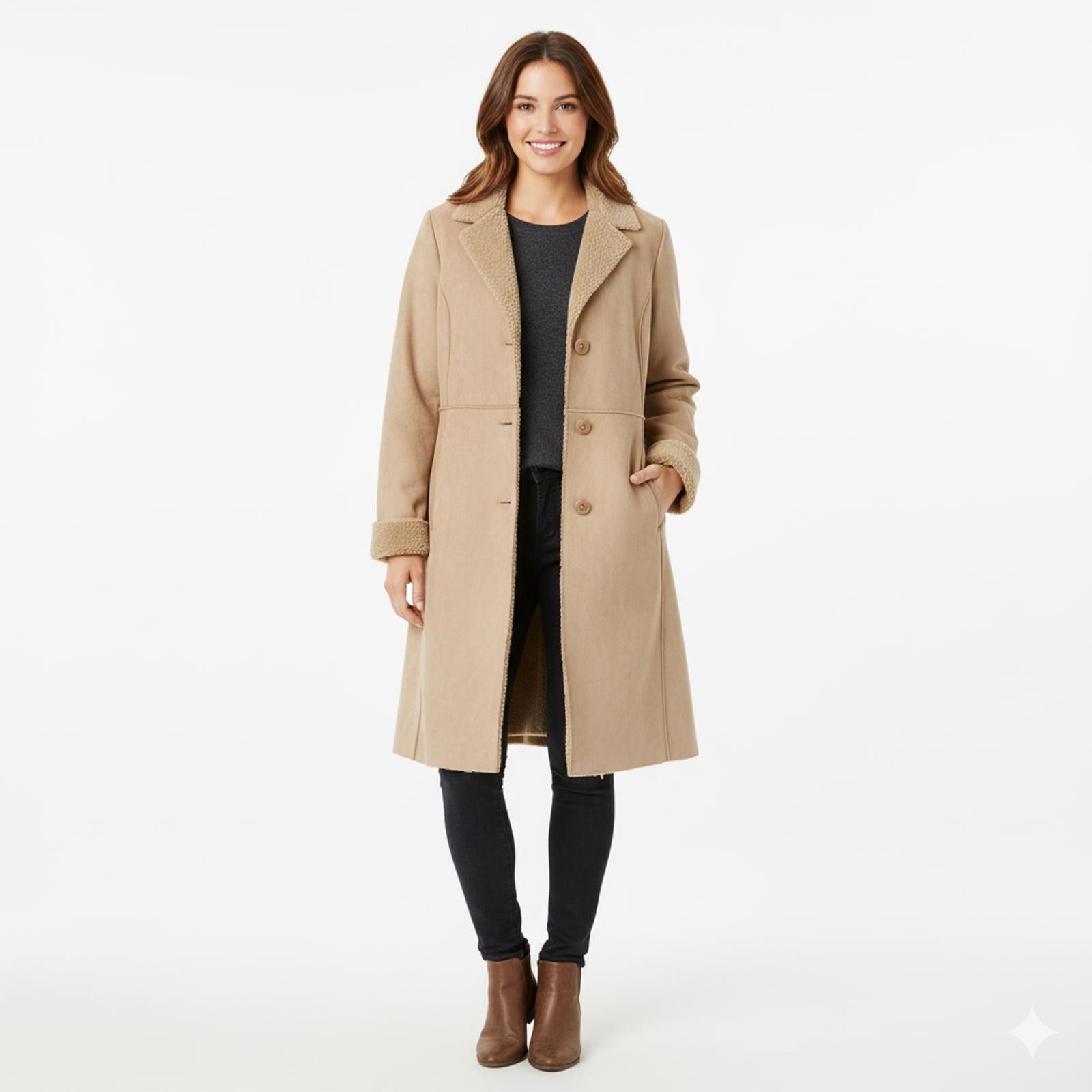 Unknown London Cozy Beige Faux Shearling Long Coat for Women Size M / US 6-8 / IT 42-44 - 1 Thumbnail