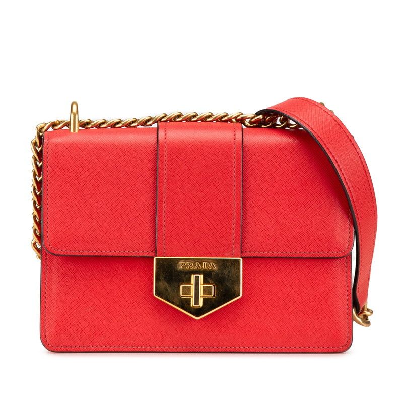Prada Prada Saffiano Chain Shoulder Bag Red Leather Leather Shoulder Bag, Women's