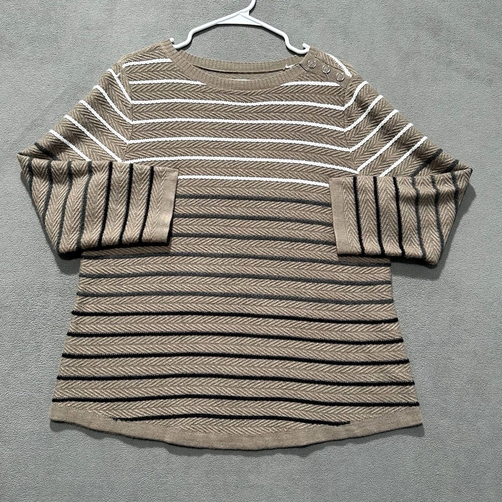 Croft & Barrow Croft & Barrow Sweater Womens L Brown White Striped 3/4 Sleeve Round Neck EUC Size L / US 10 / IT 46 - 2 Thumbnail