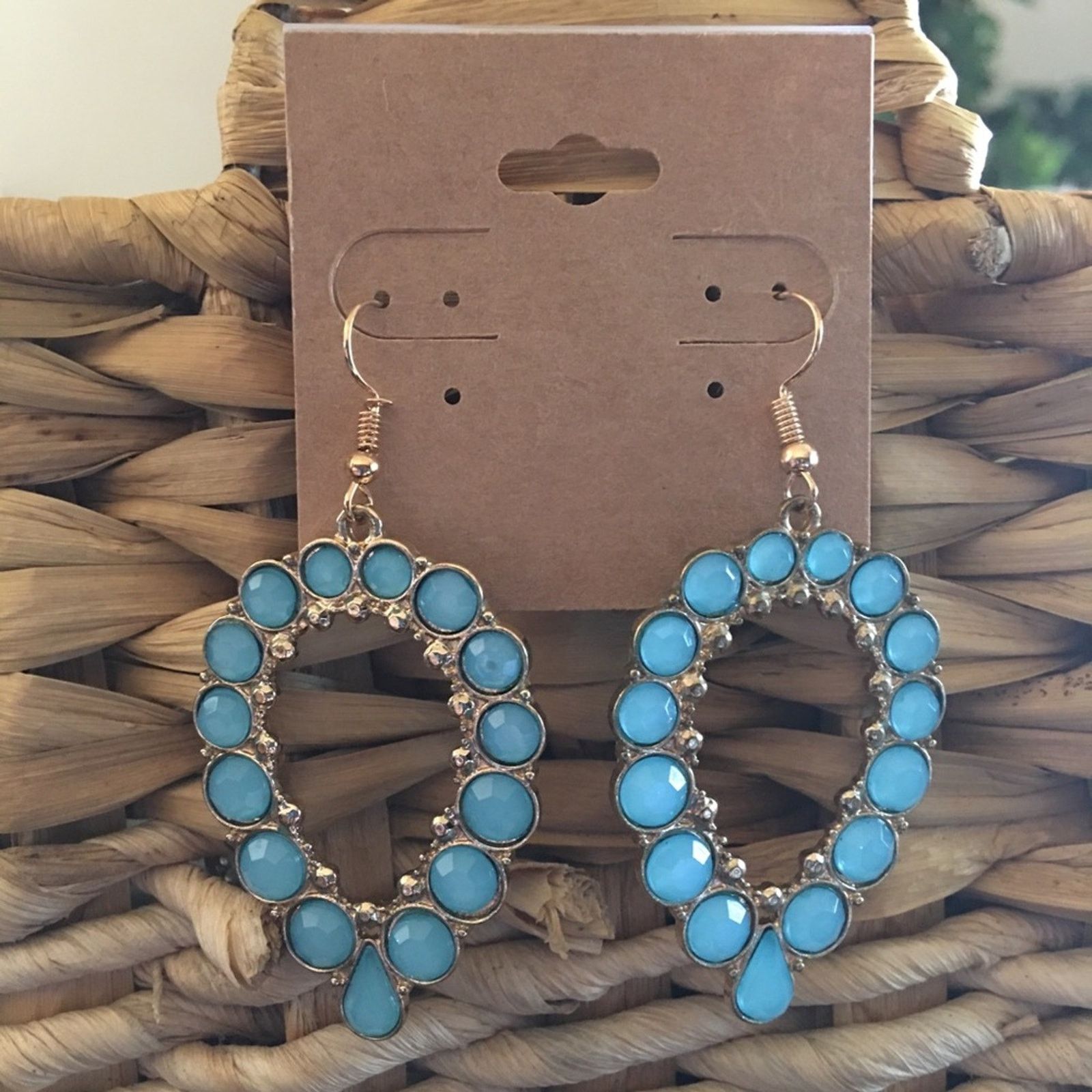 Jewelry Aqua Faceted Glass Stone Dangle Earrings in Blue, Women's