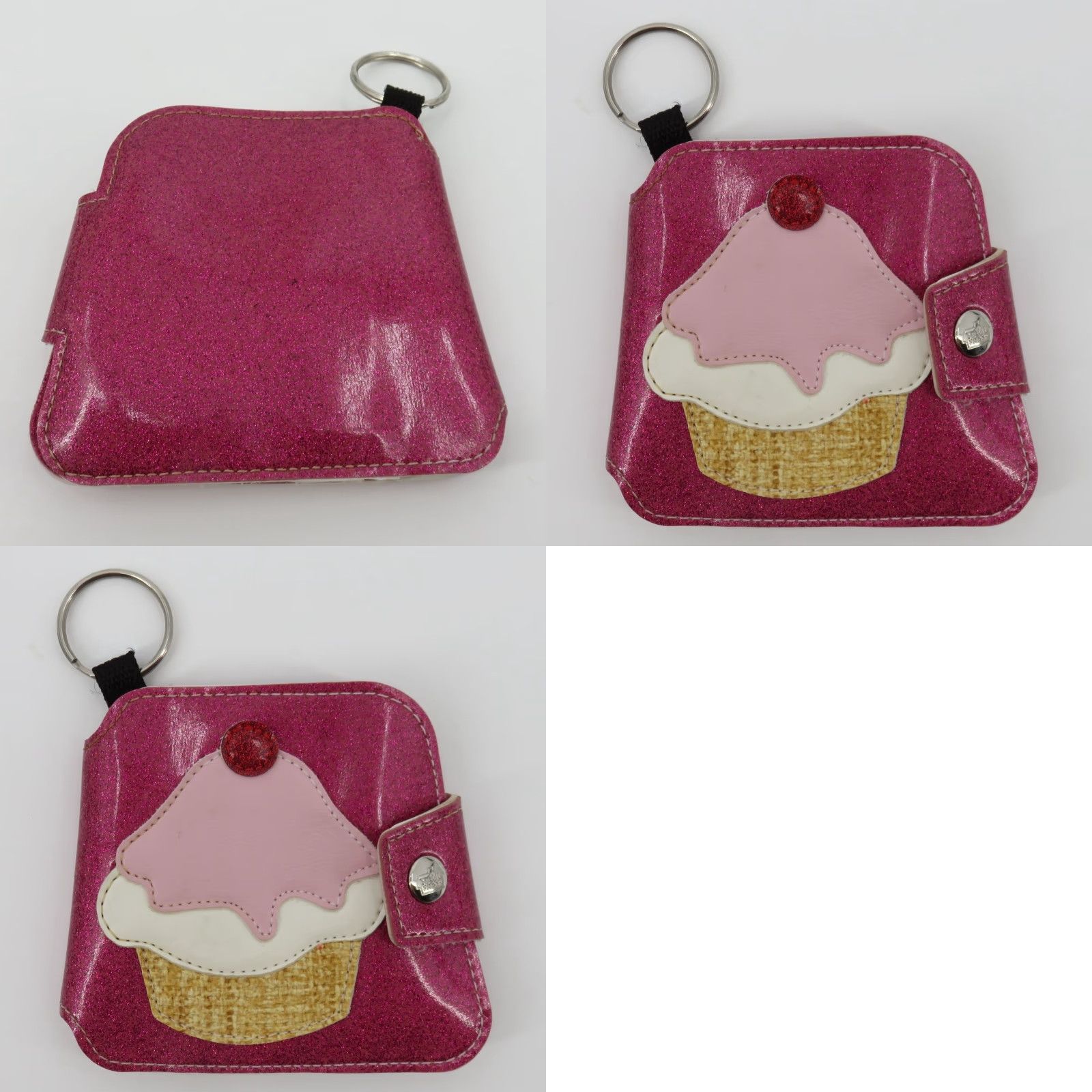 VINTAGE Paul Frank Wallet Pink Glitter Cupcake Sweet Treat Bifold Key Ring VTG Rare Womens