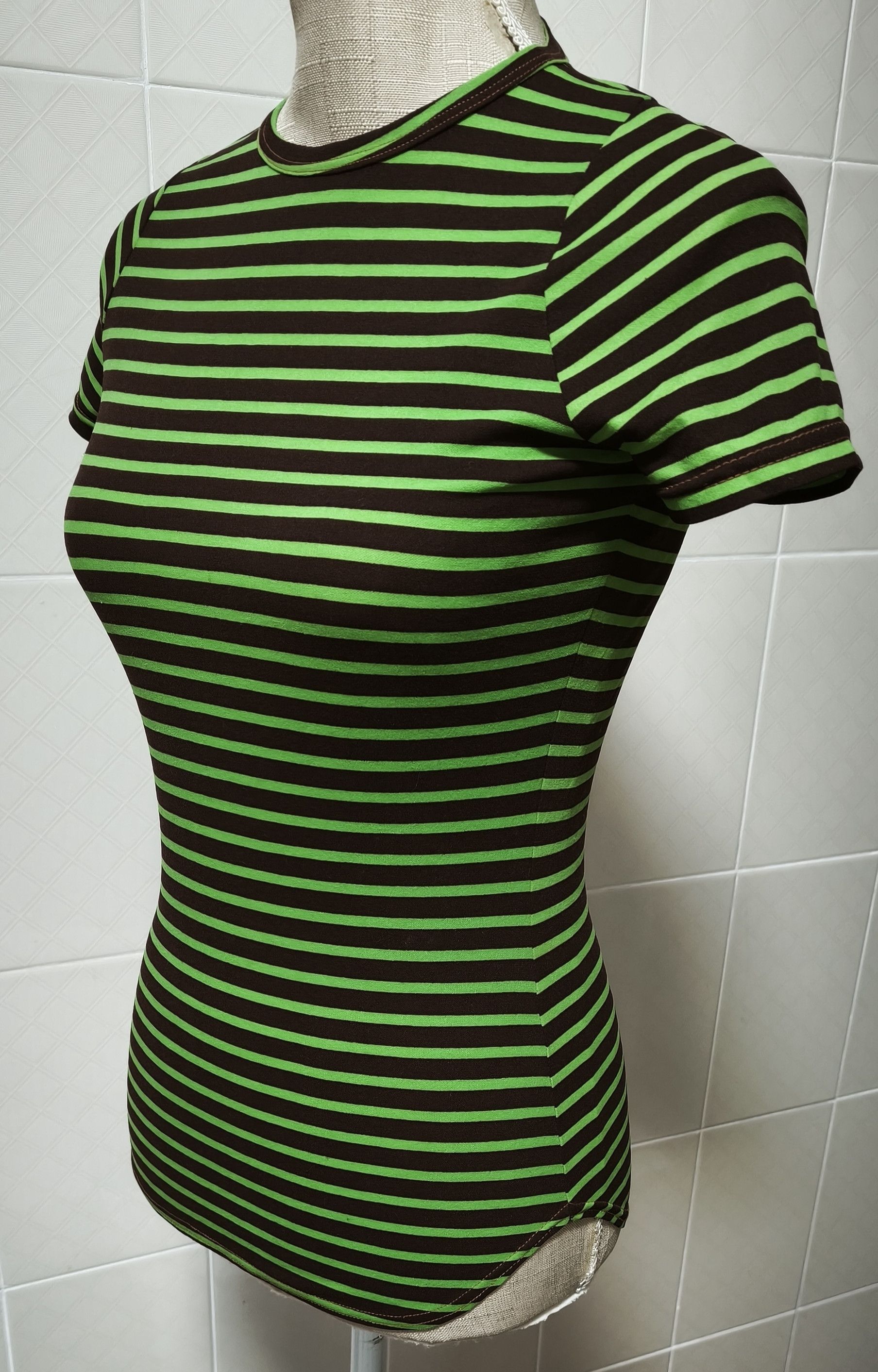 Jean Paul Gaultier Year: 1997 - Green and dark Brown stripes top Size S / US 4 / IT 40 - 5 Thumbnail