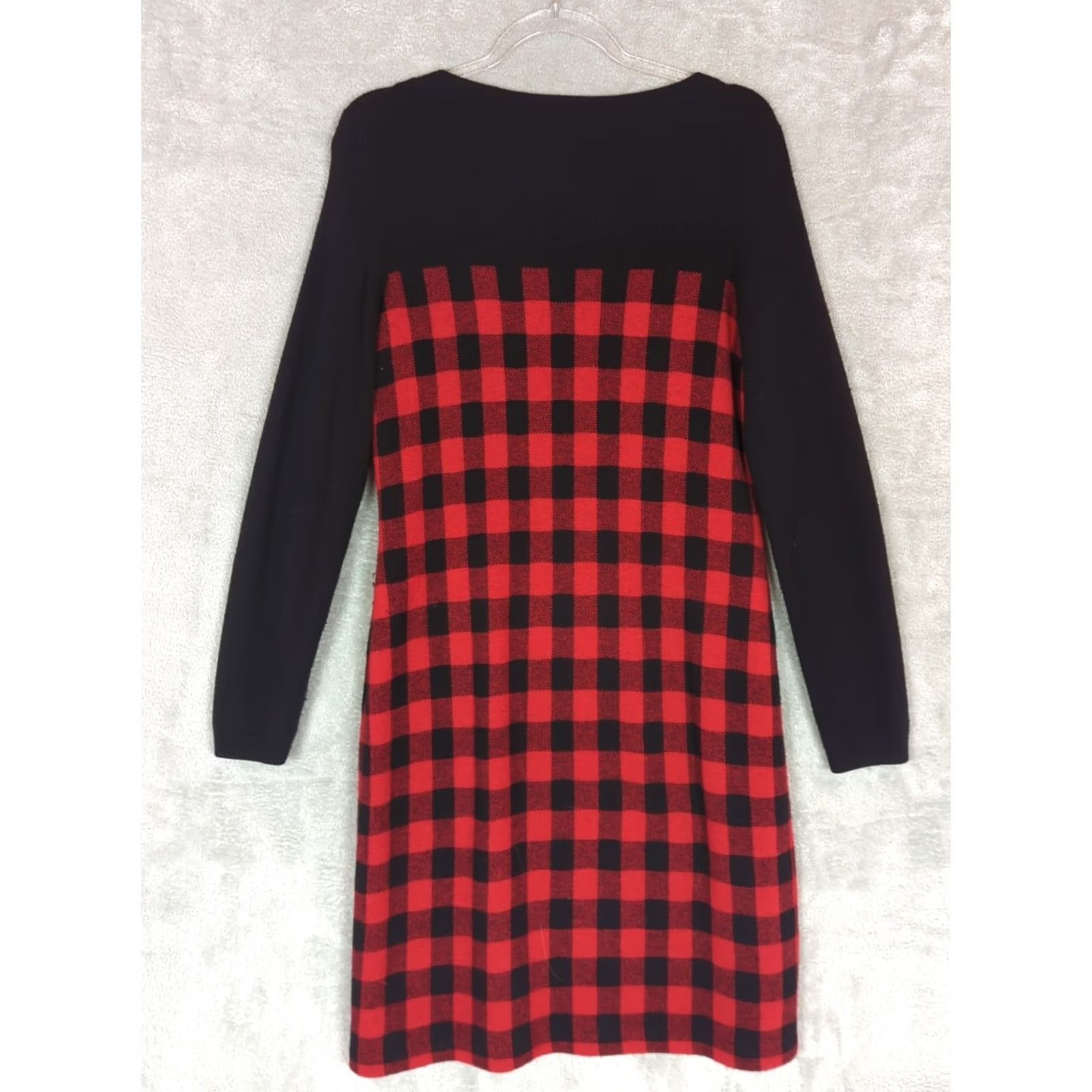 Talbots VINTAGE Talbots Red Black Buffalo Check Lambs Wool Shift Sweater Dress Medium Career Womens Size M / US 6-8 / IT 42-44 - 2 Thumbnail