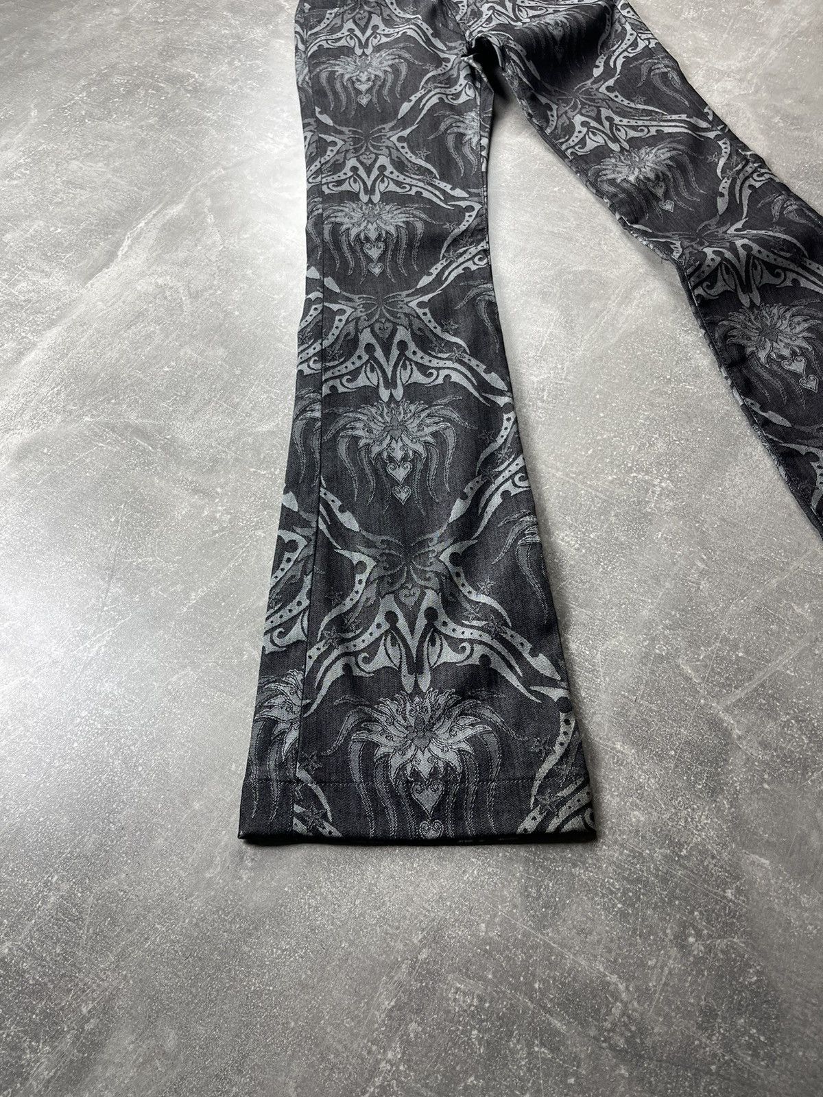 Other Y2K Flared Archive 2000s Black Baroque Pattern Jeans Size 27" / US 4 / IT 40 - 12 Thumbnail