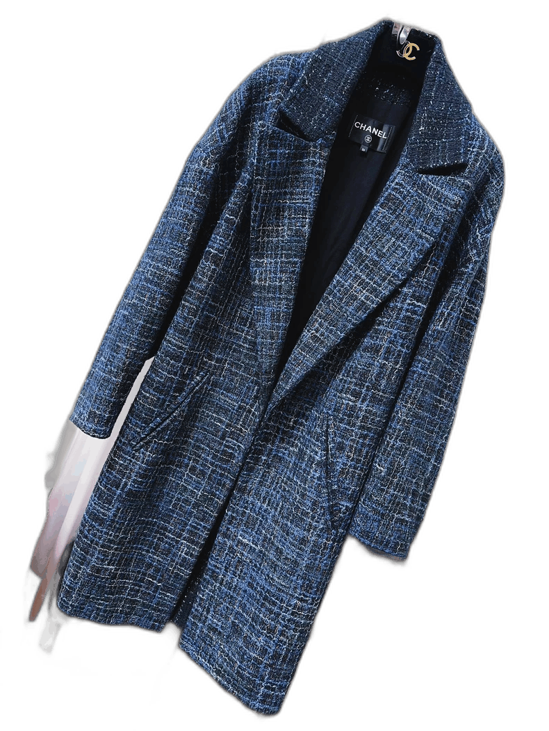 Chanel Chanel 22S Blue Tweed Check Mid-Length Coat Size M / US 6-8 / IT 42-44 - 1 Thumbnail