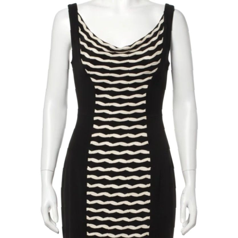 MAGGY LONDON Maggy London Dress 8 Black White Illusion Sleeveless Slimming Scoop Neck Party Mini 90s Y2K Women's Size M / US 6-8 / IT 42-44 - 2 Thumbnail