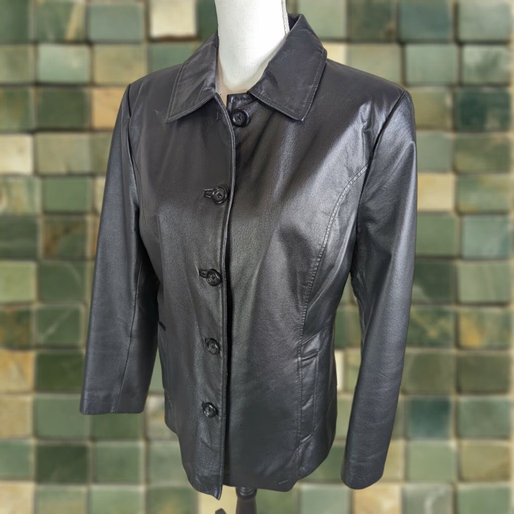 Vintage Vtg 00s Y2K Bomber Moto Motorcycle Biker Black Leather Jacket Women's Medium Jacket Size M / US 6-8 / IT 42-44 - 1 Thumbnail