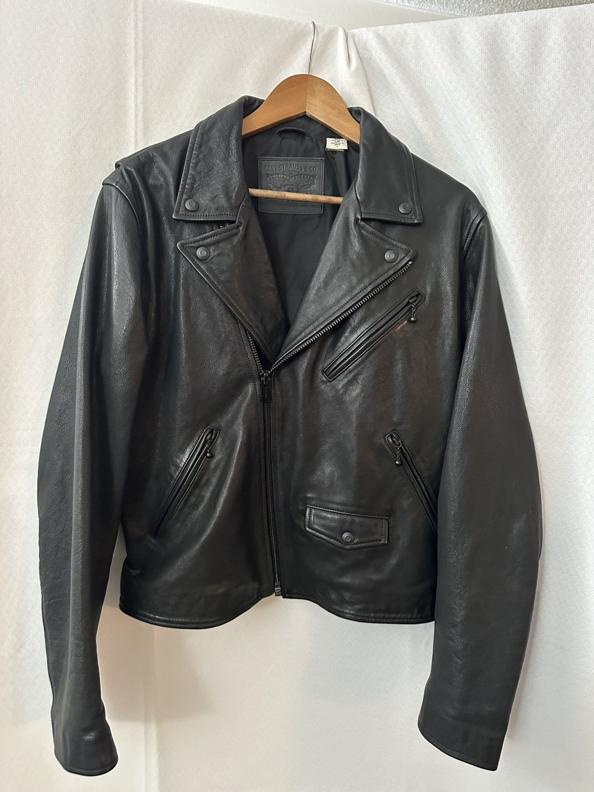 Levi's Black Cow Leather Biker Jacket Size US M / EU 48-50 / 2 - 1 Thumbnail