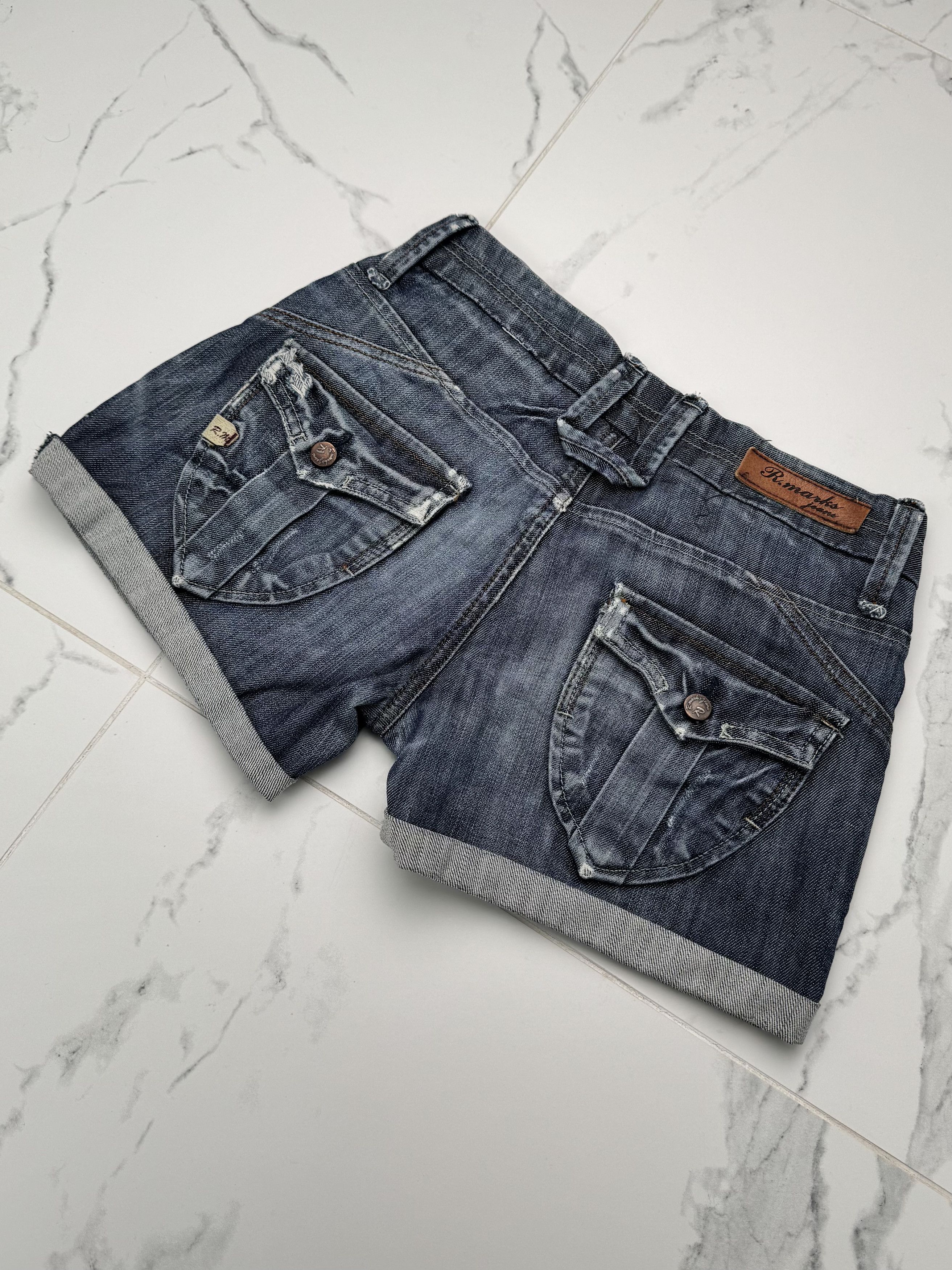 Vintage Women Blue Denim Shorts Y2K Vintage Low Waist Rolled Hem Size 25" / US 0 / IT 36 - 6 Thumbnail