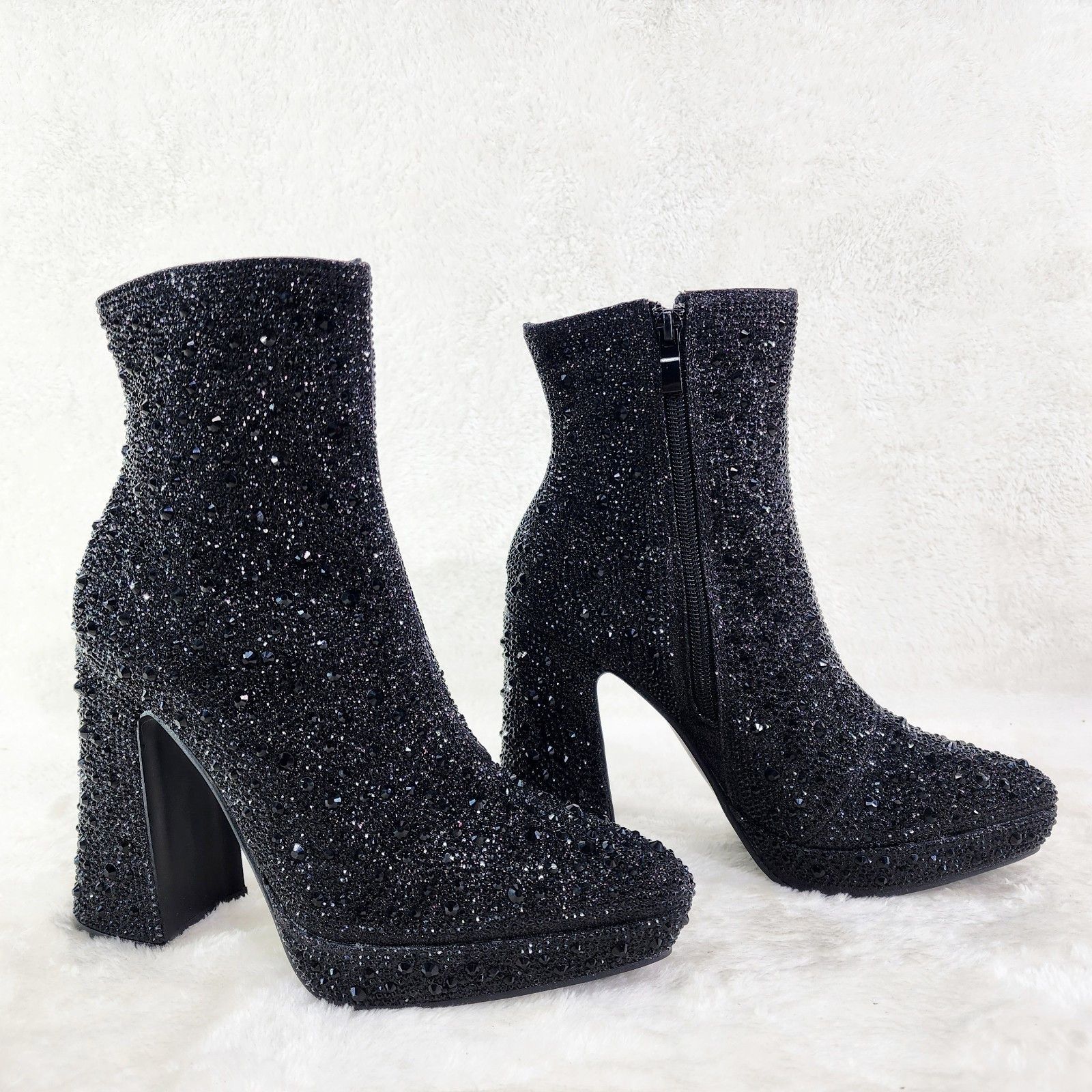 Other Black Rhinestone 4.5" Block Heel Mini Platform Ankle Boots Size US 10 / IT 40 - 4 Thumbnail