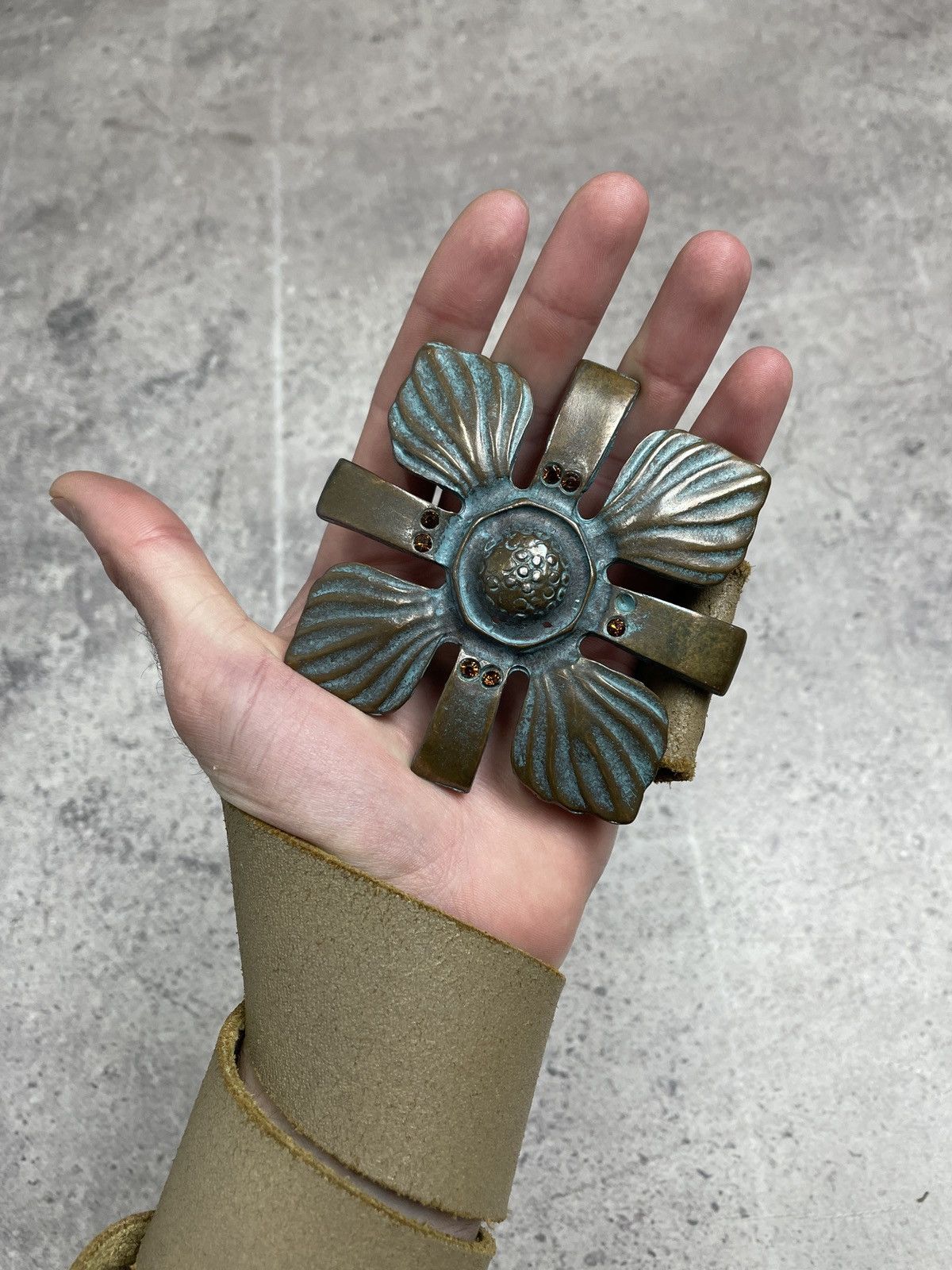 If Six Was Nine Vintage Leather Belt Y2K Rhinestones Punk Metal Avant Garde Size 30 - 2 Thumbnail