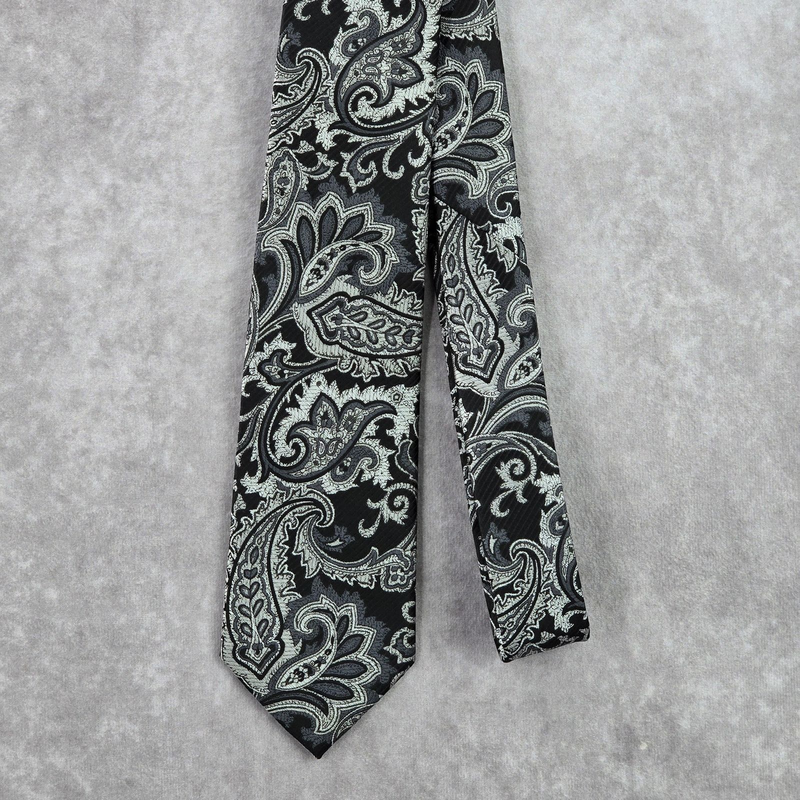 Joseph Abboud Joseph Abboud Black Gray Floral Paisley Geometric Neck Tie Size 30 - 2 Thumbnail