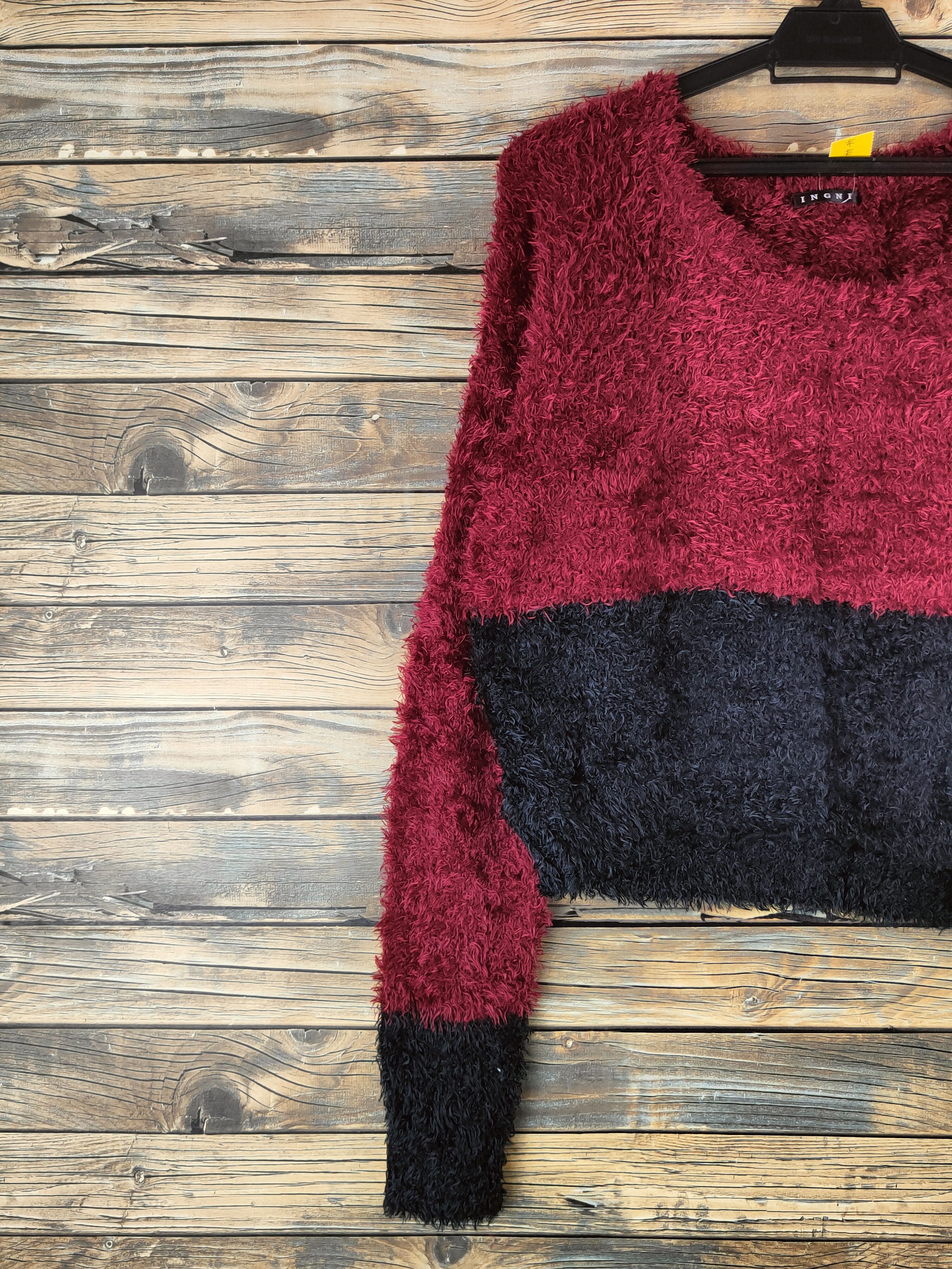 Japanese Brand DL Ingni Maroon Black Fur Mohair Knitwear Crop Tops #46-441 Size L / US 10 / IT 46 - 3 Thumbnail