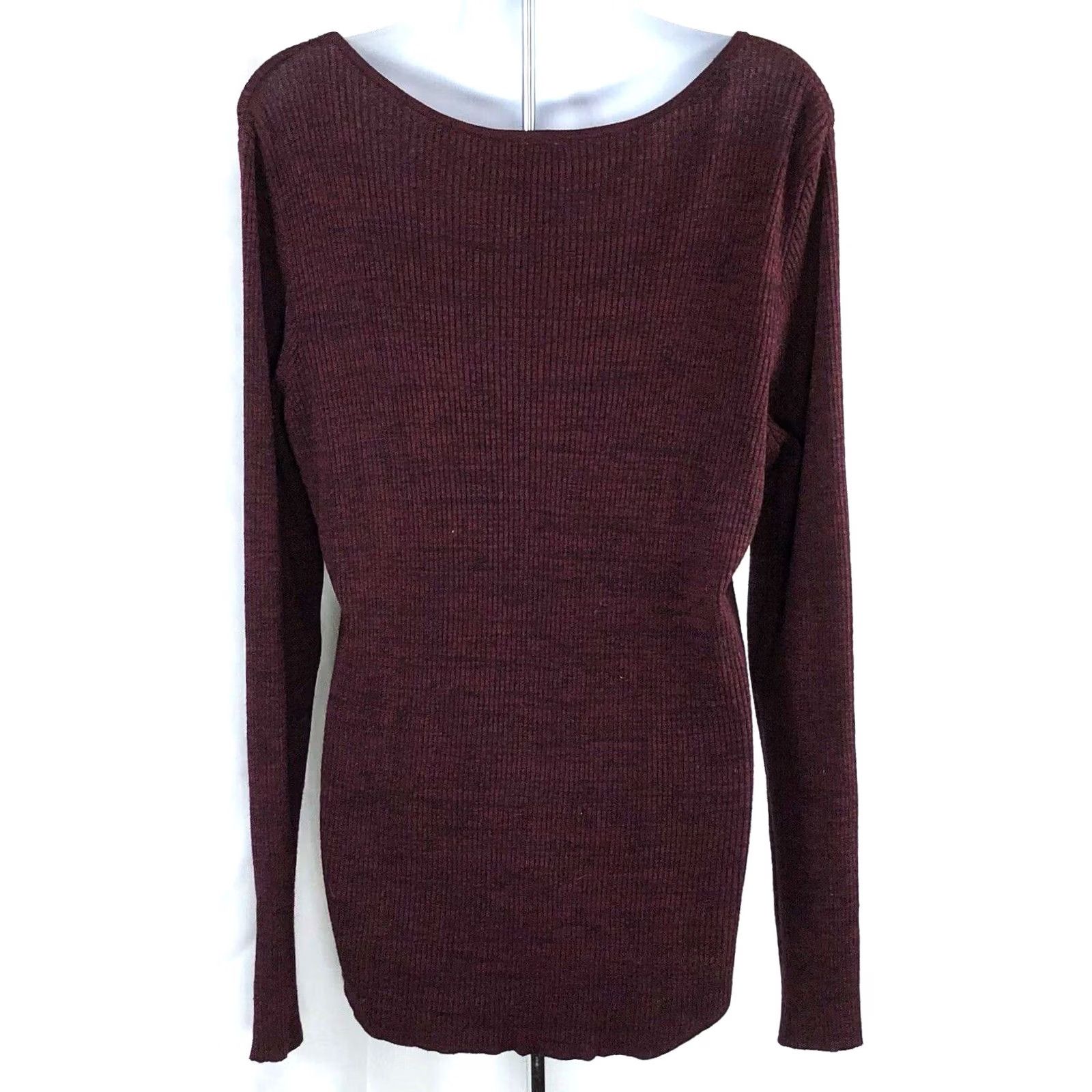 Vintage NoBo Sweater 3XL Burgundy Scoop Zipper Neck Jersey Ribbed Knit Cottage Size XXL / US 16-18 / IT 52-54 - 3 Thumbnail