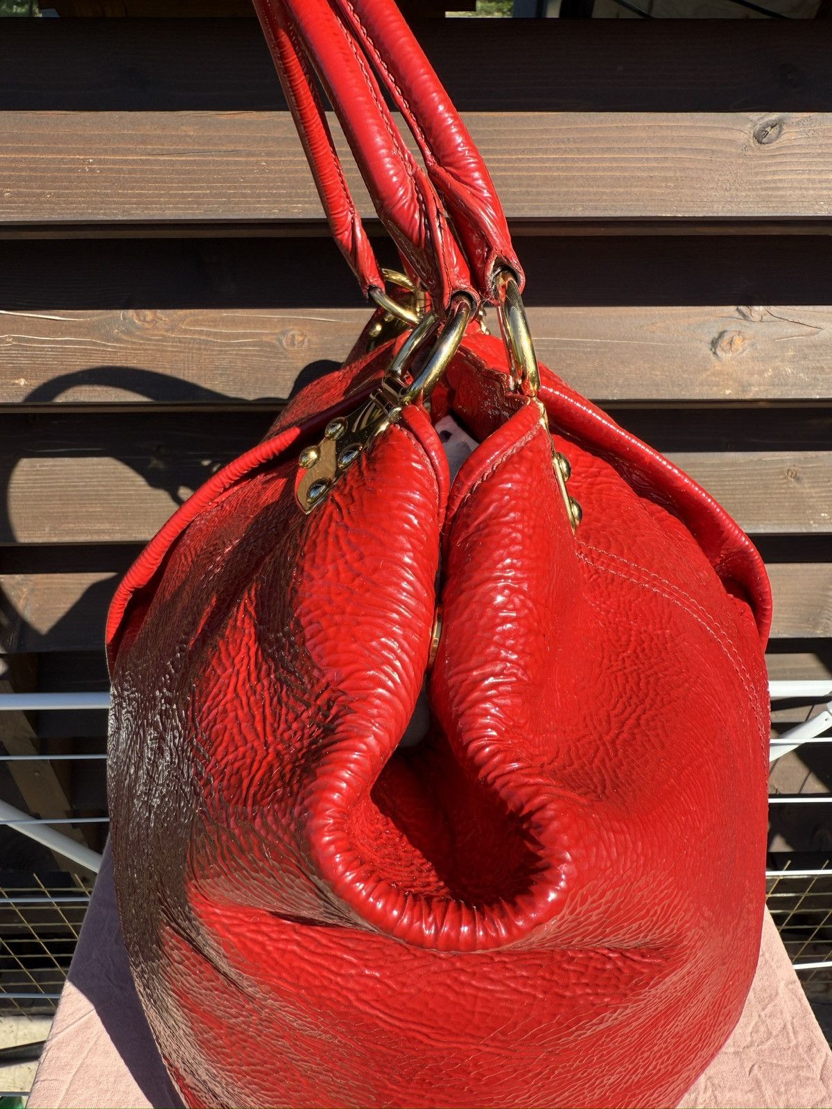 Miu Miu Miu Miu Crinkle Patent Leather Tote Rosso Red Hand Bag Size ONE SIZE - 23 Thumbnail