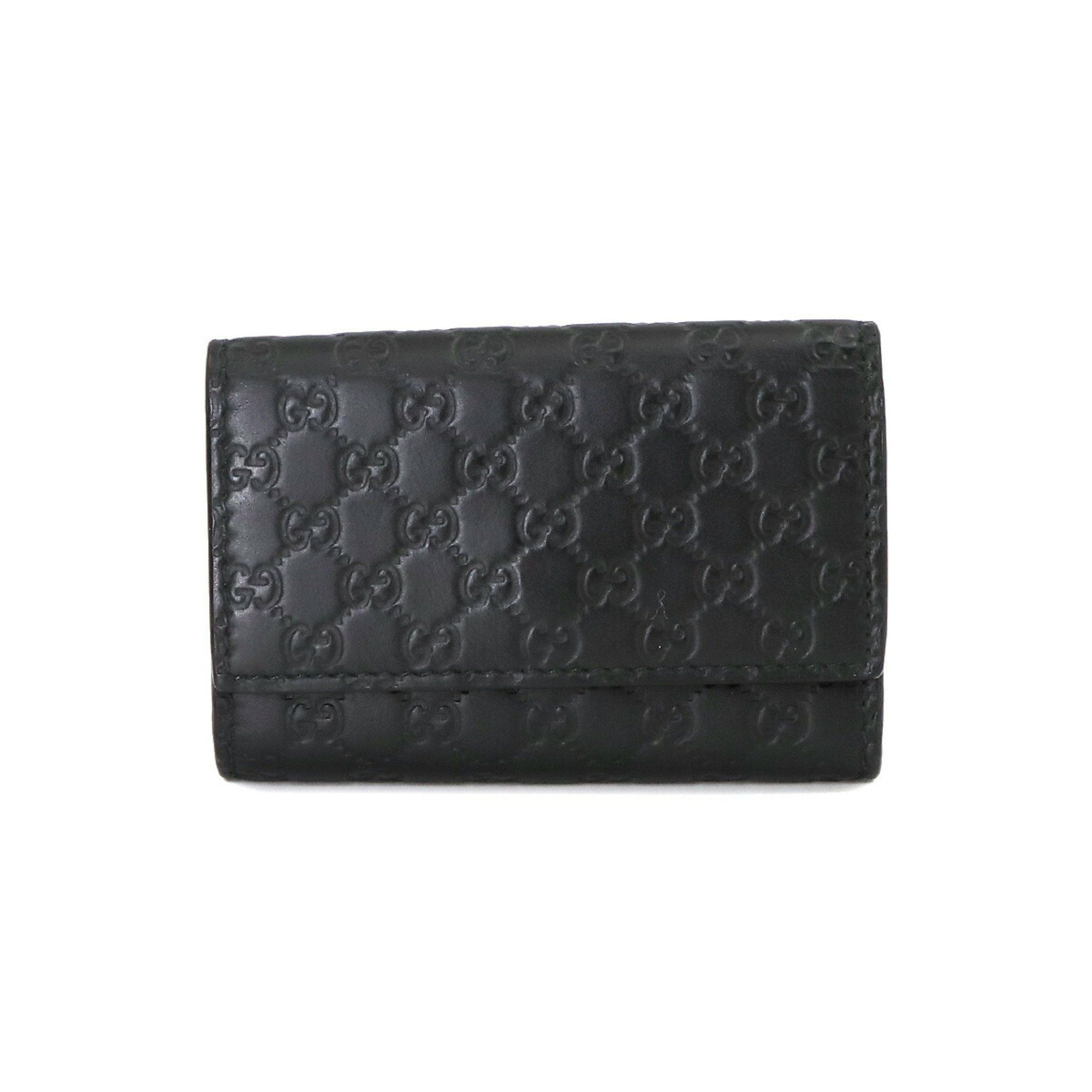 image of Gucci Micro Guccissima 6-Ring Key Case Leather Black 150402 Silver Metal Fittings, Women's