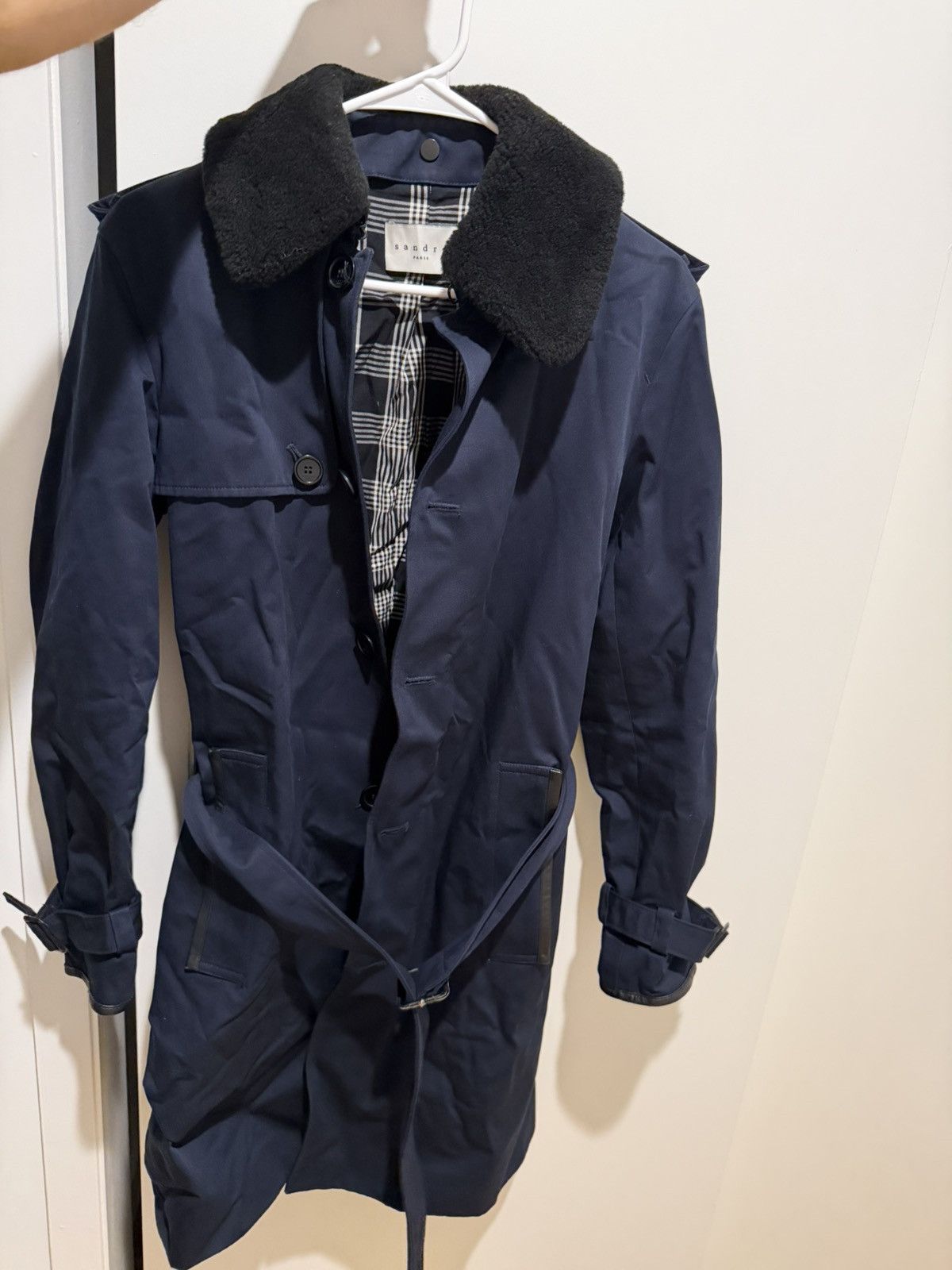 Sandro Sandro Paris Trench Coat w/ Faux Shearling Collar – Navy Size US XS / EU 42 / 0 - 1 Thumbnail