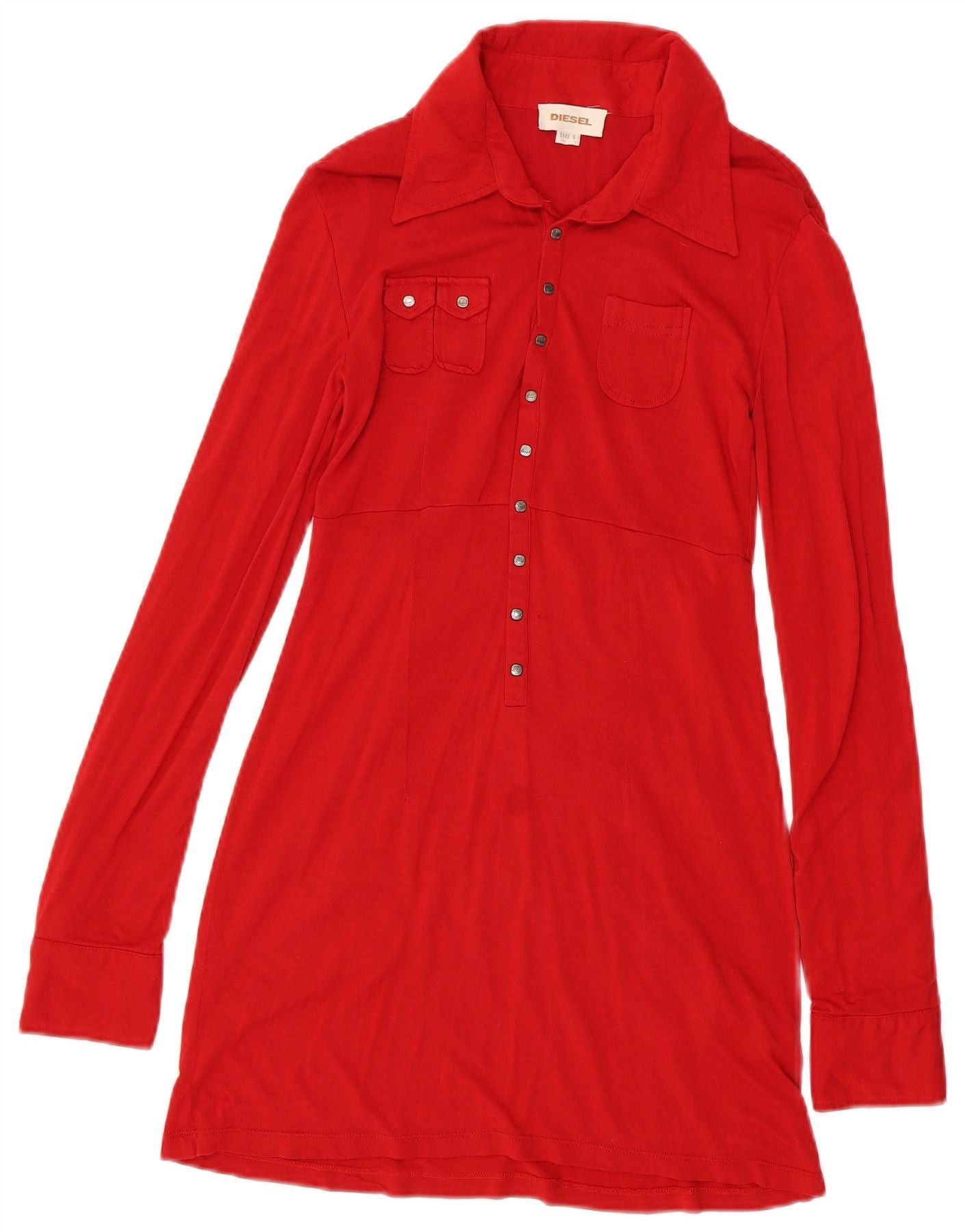 Diesel Womens Long Sleeve Polo Dress UK 8 Small Red Polyamide Size XXS / US 00 / IT 34 - 1 Thumbnail