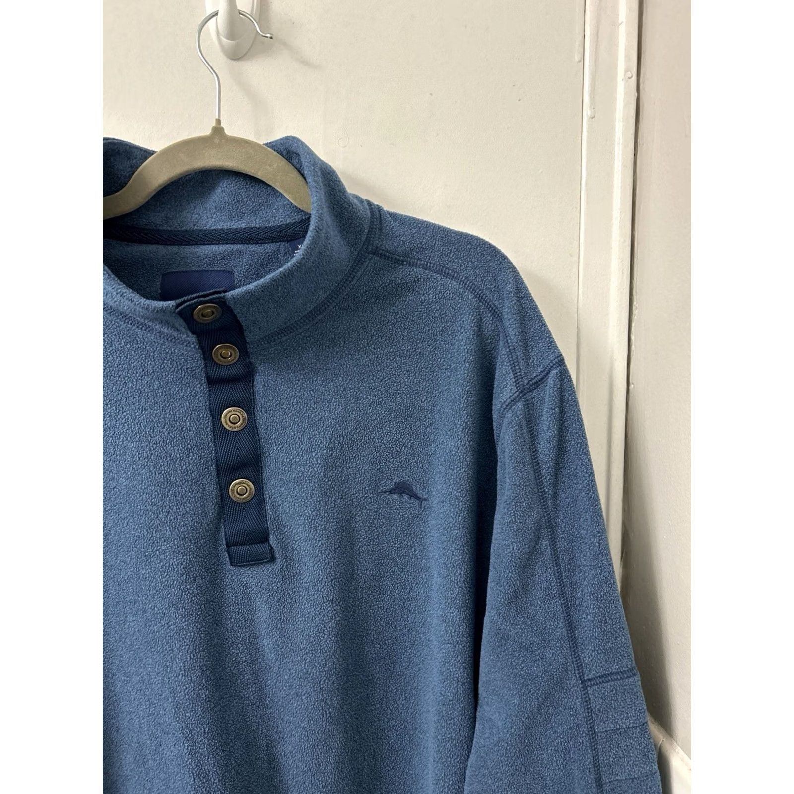 Tommy Bahama Tommy Bahama Sweater Mens XL Blue Fleece Mock Neck 1/4 Snap Henley Button Logo Embroidered Casual Travel Size US XL / EU 56 / 4 - 4 Thumbnail