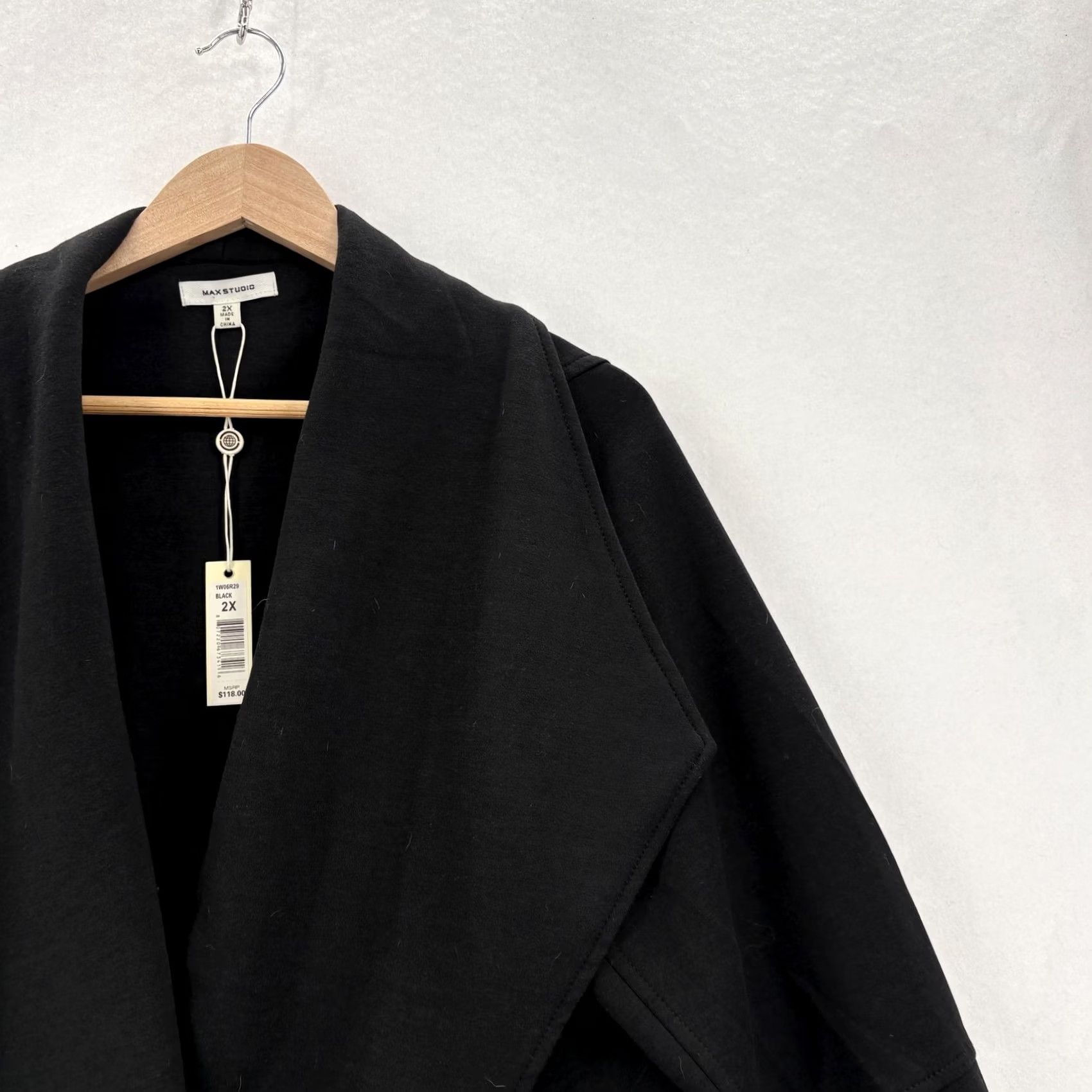 Vintage Max Studio Coatigan Jacket Womens Plus 2X Black Knit Open Front Pockets NWT Size XXL / US 16-18 / IT 52-54 - 2 Thumbnail