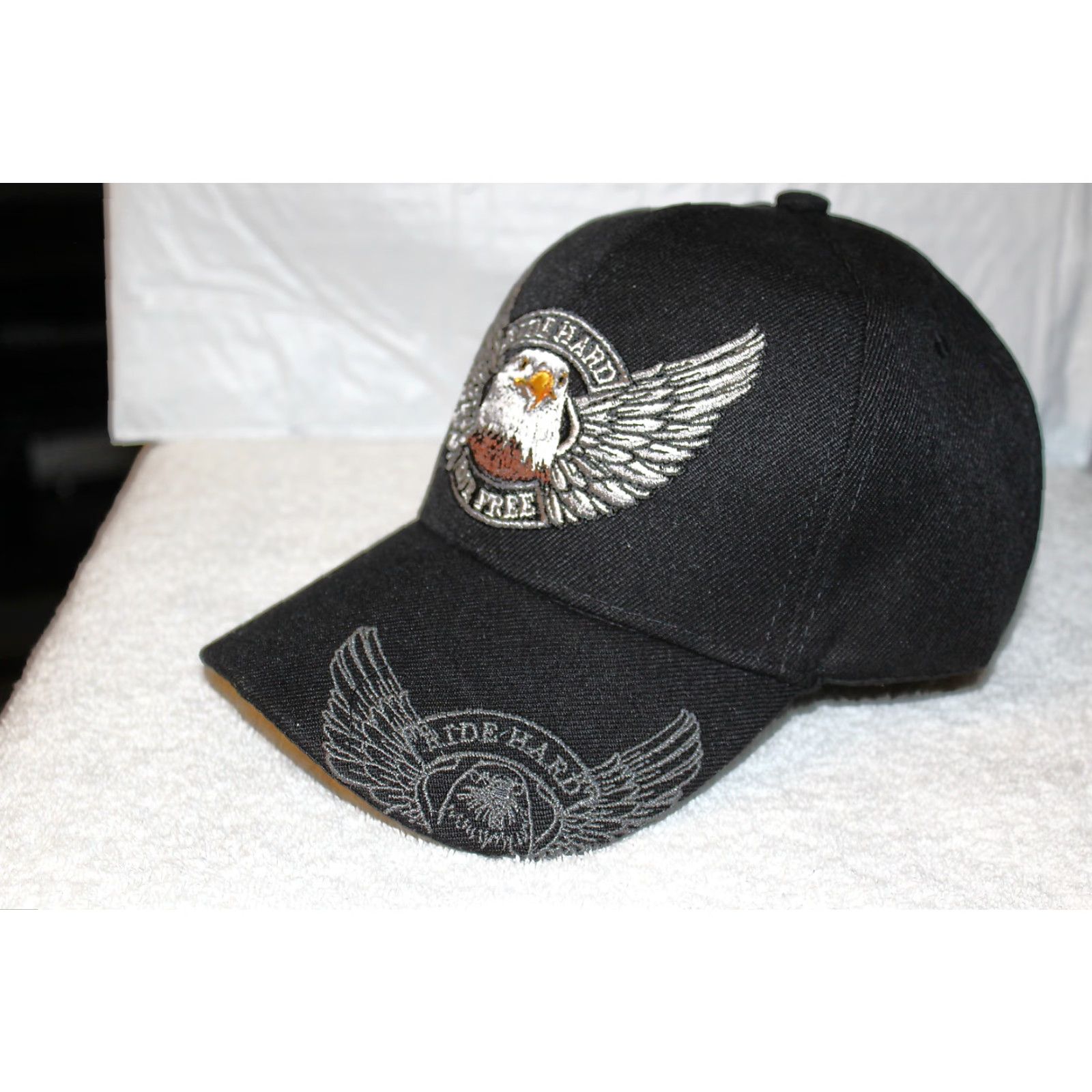 Vintage VINTAGE ACE Motorcycle Cap Baseball Hat Adjustable Black Biker Ride Hard Die Free Eagles Wings Size ONE SIZE - 2 Thumbnail