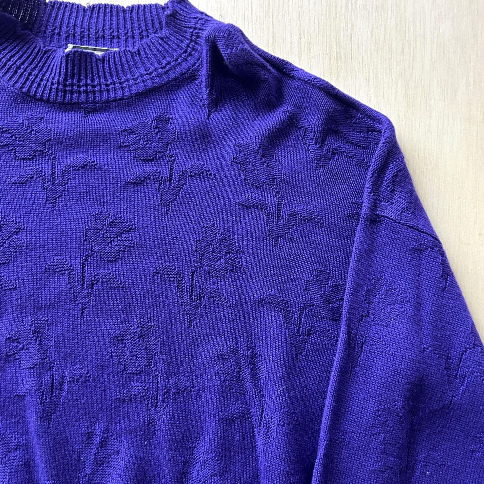 Vintage Vintage Kenneth Too! Sweater Womens Large Purple Mock Neck Floral Knit Pullover Size L / US 10 / IT 46 - 2 Thumbnail