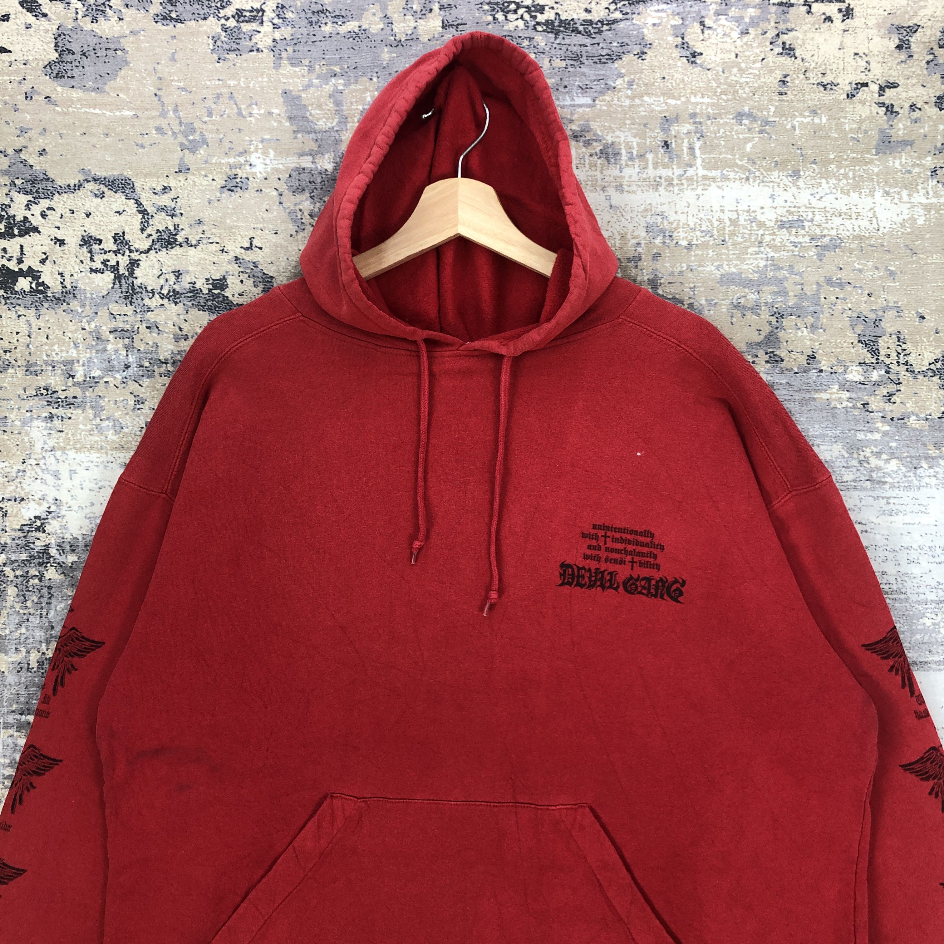 Japanese Brand × Vintage Vintage Y2K Devil Gang Hoodie Sweater Hip Hop Sweatshirt Size US XXL / EU 58 / 5 - 5 Thumbnail