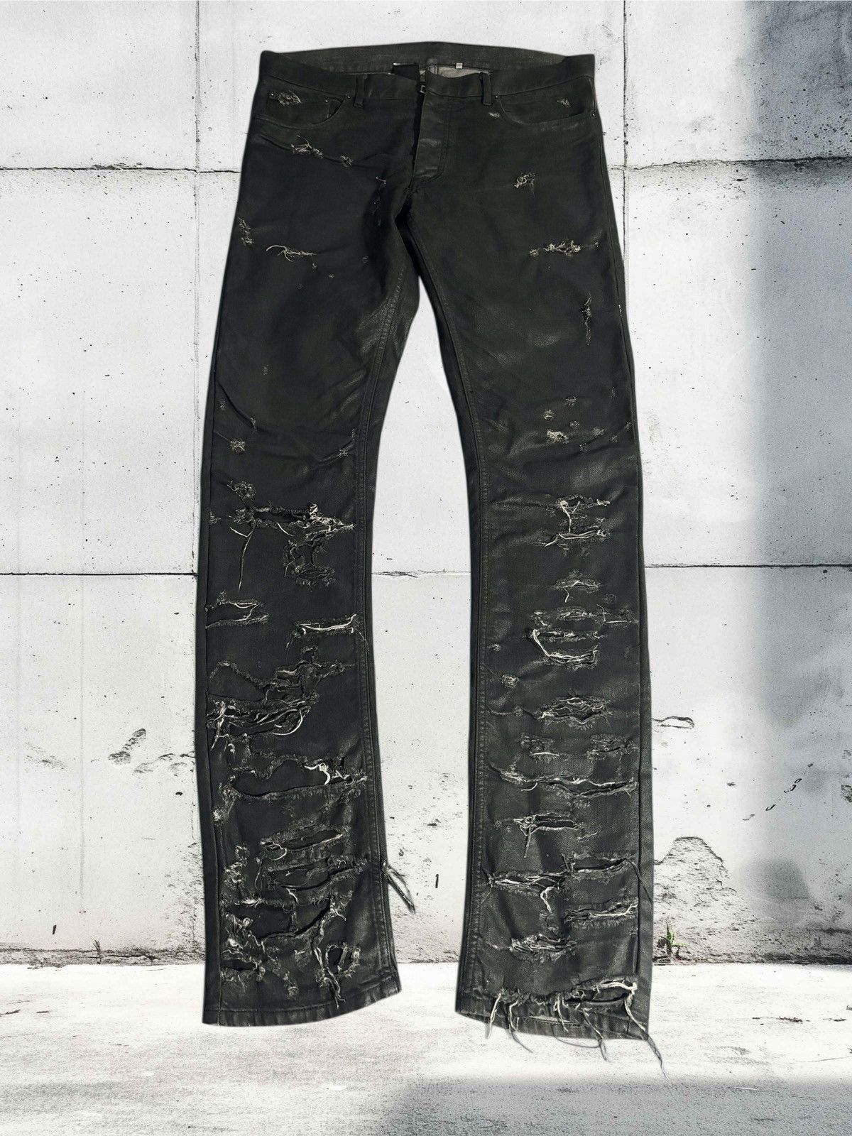 Dior Dior Homme SS04 destroyed waxed strip denim Size US 34 / EU 50 - 2 Thumbnail