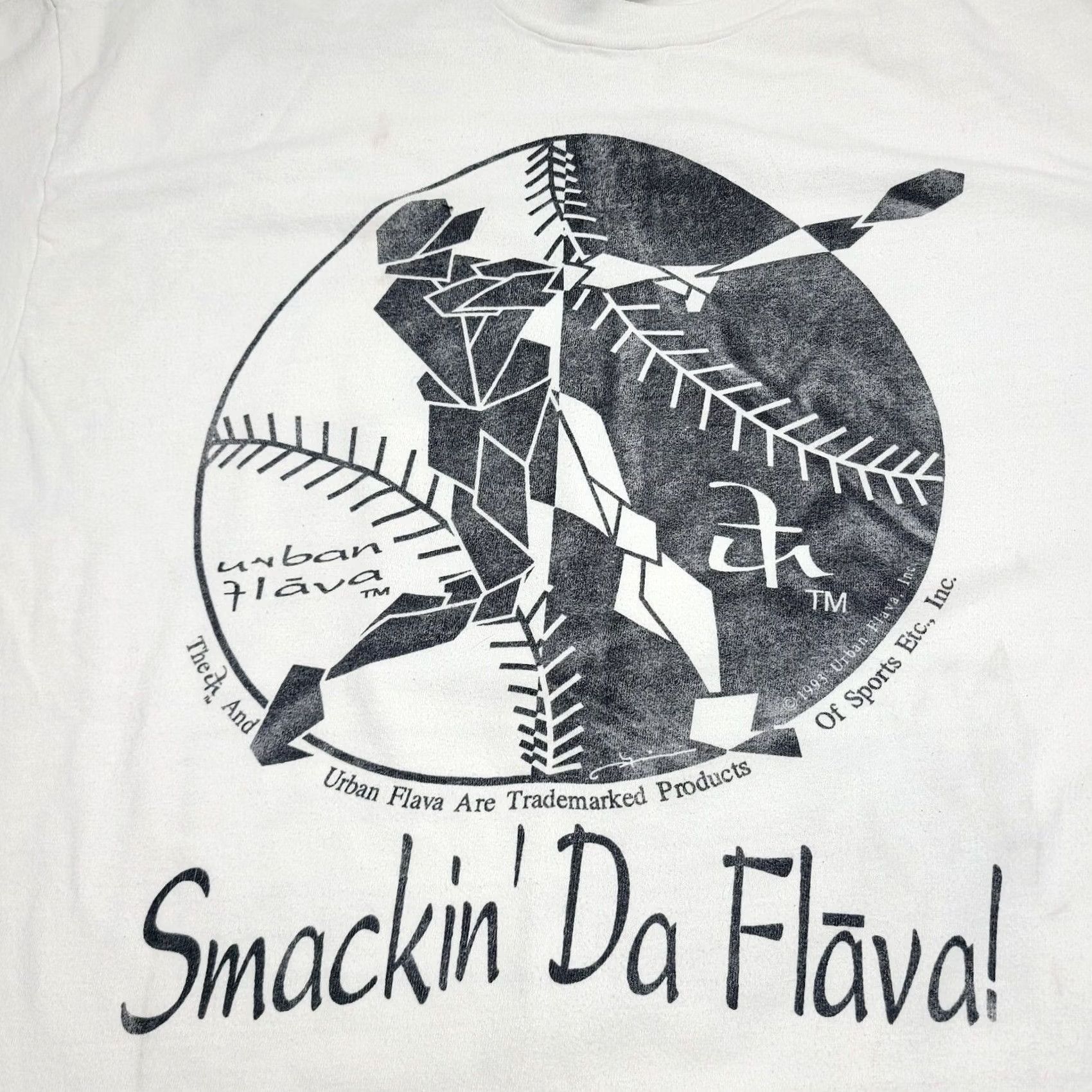 Hanes VINTAGE Urban Flava Baseball T-Shirt Sports 90s Men XL Double-Sided Crew Neck Short Sleeve White Men's T-Shirt 1990s Size US XL / EU 56 / 4 - 5 Thumbnail