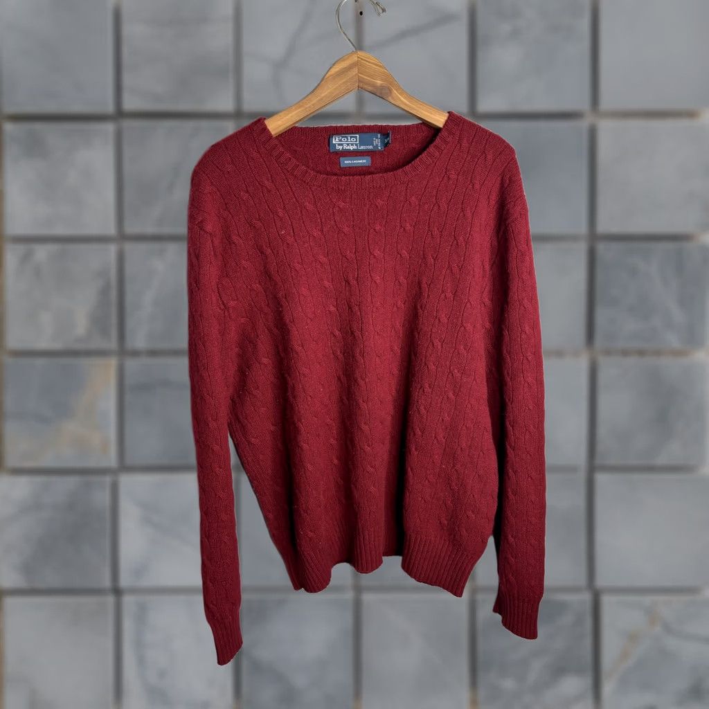 Polo Ralph Lauren Polo Ralph Lauren Sweater Mens 2XL Red Cashmere Cable Knit Crewneck Pullover Size US XXL / EU 58 / 5 - 1 Thumbnail