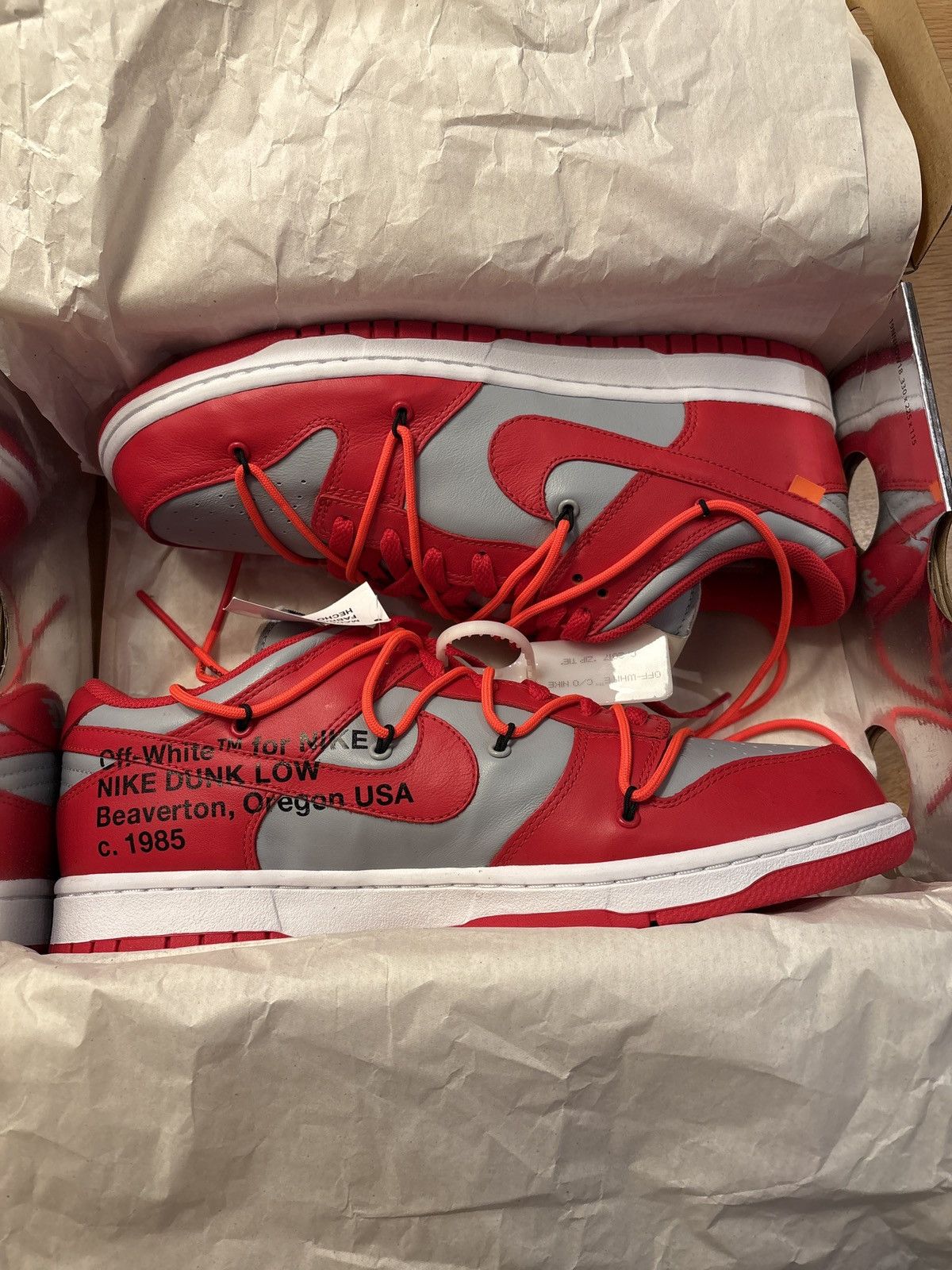 Nike × Off-White Nike x Offwhite Dunk Low University Red Size US 11.5 / EU 44-45 - 2 Thumbnail