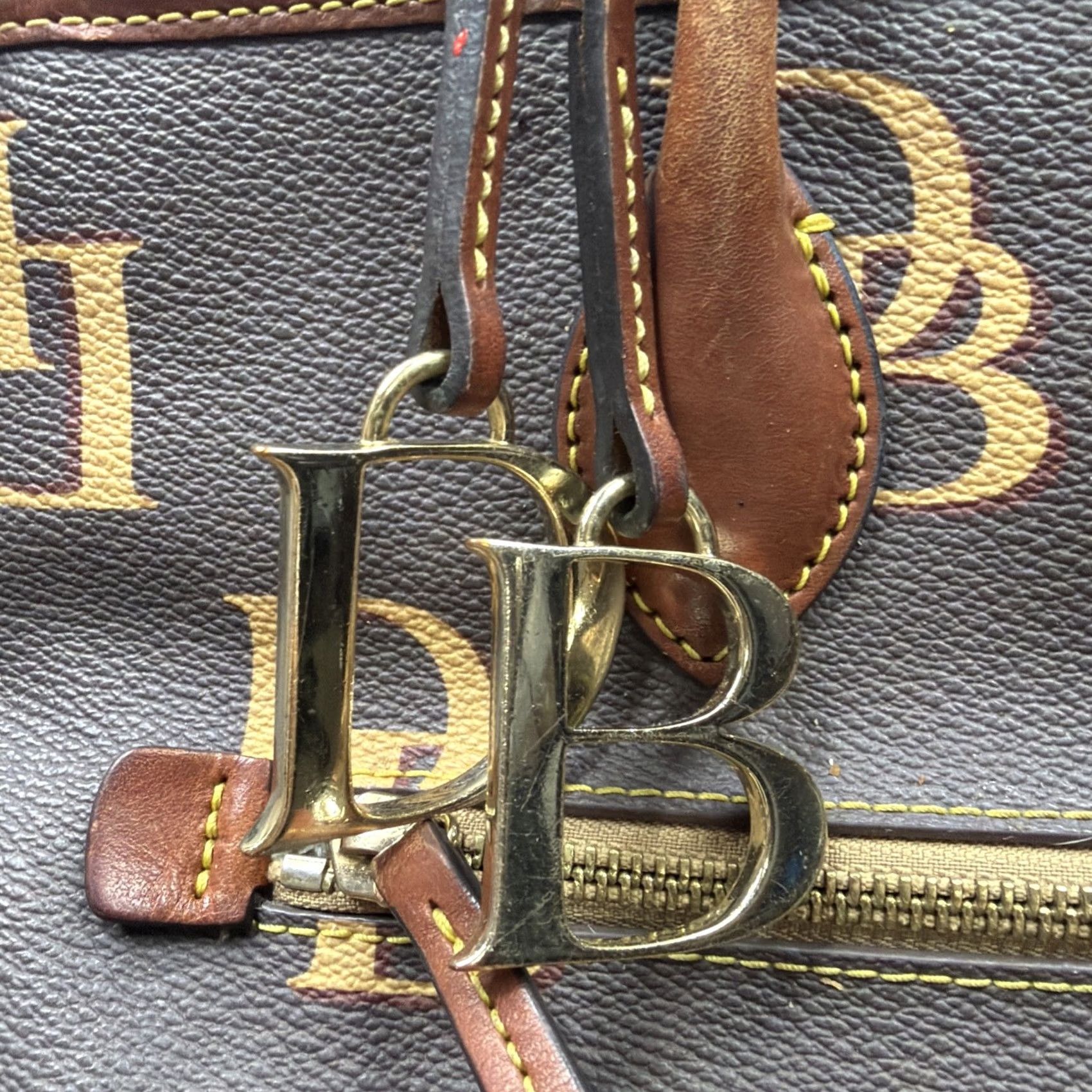 Dooney & Bourke Dooney & Bourke DB Monogram Tote Leather Coated Fabric Shoulder Bag Womens Large Brown Baseball? Size L / US 10 / IT 46 - 2 Thumbnail