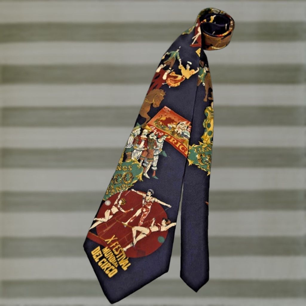 VINTAGE Bugle Boy Neck Tie Silk 57 x 3.75 Multi-Color Adult Unisex 1980s GoGo Mod Festival Mundail Circo Performer