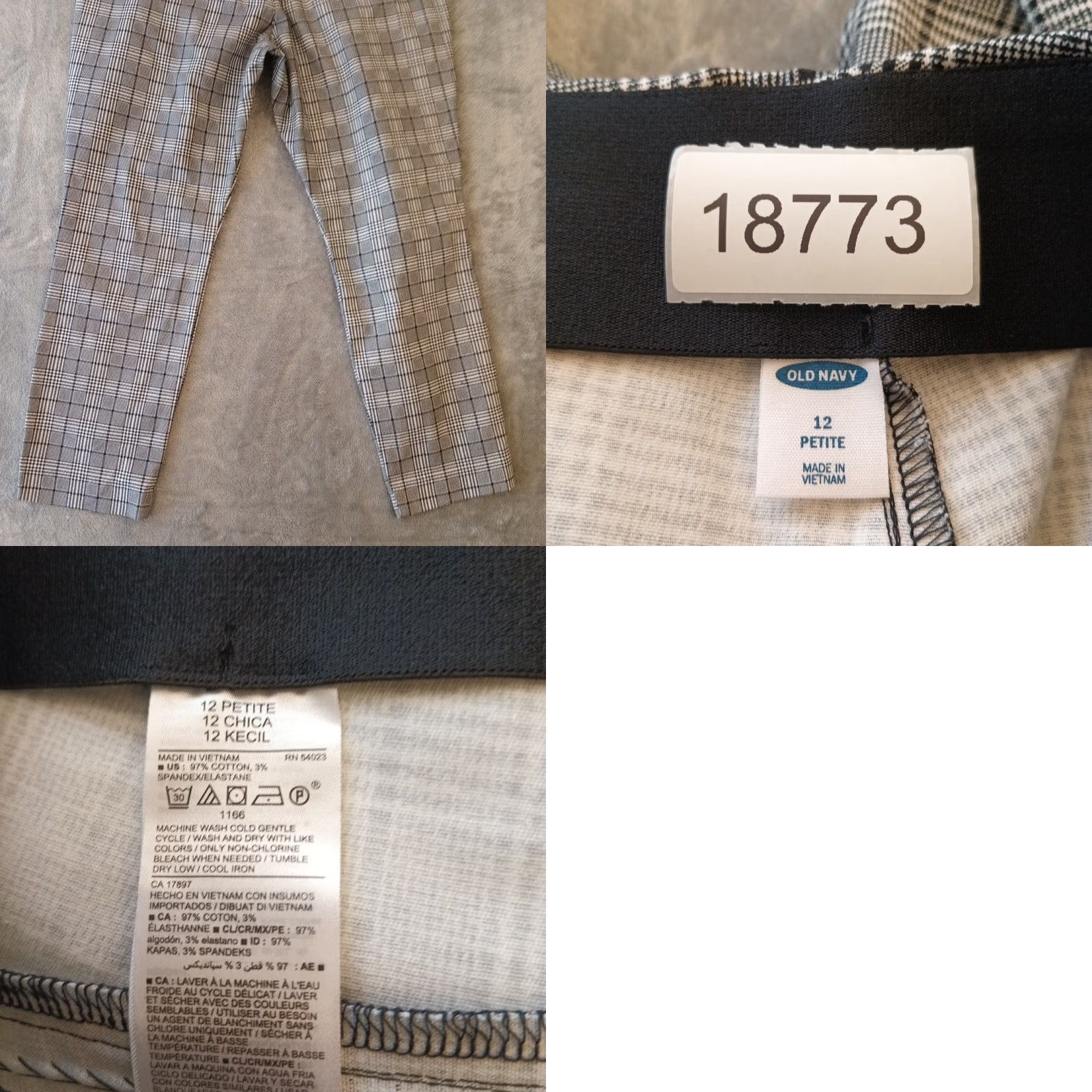 Old Navy Old Navy Pants Womens 12P Petite Black Plaid Ankle Zip 32x25 Cotton Blend Straight High Rise Front Elastic Waist Size 34" / US 12 / IT 48 - 8 Thumbnail
