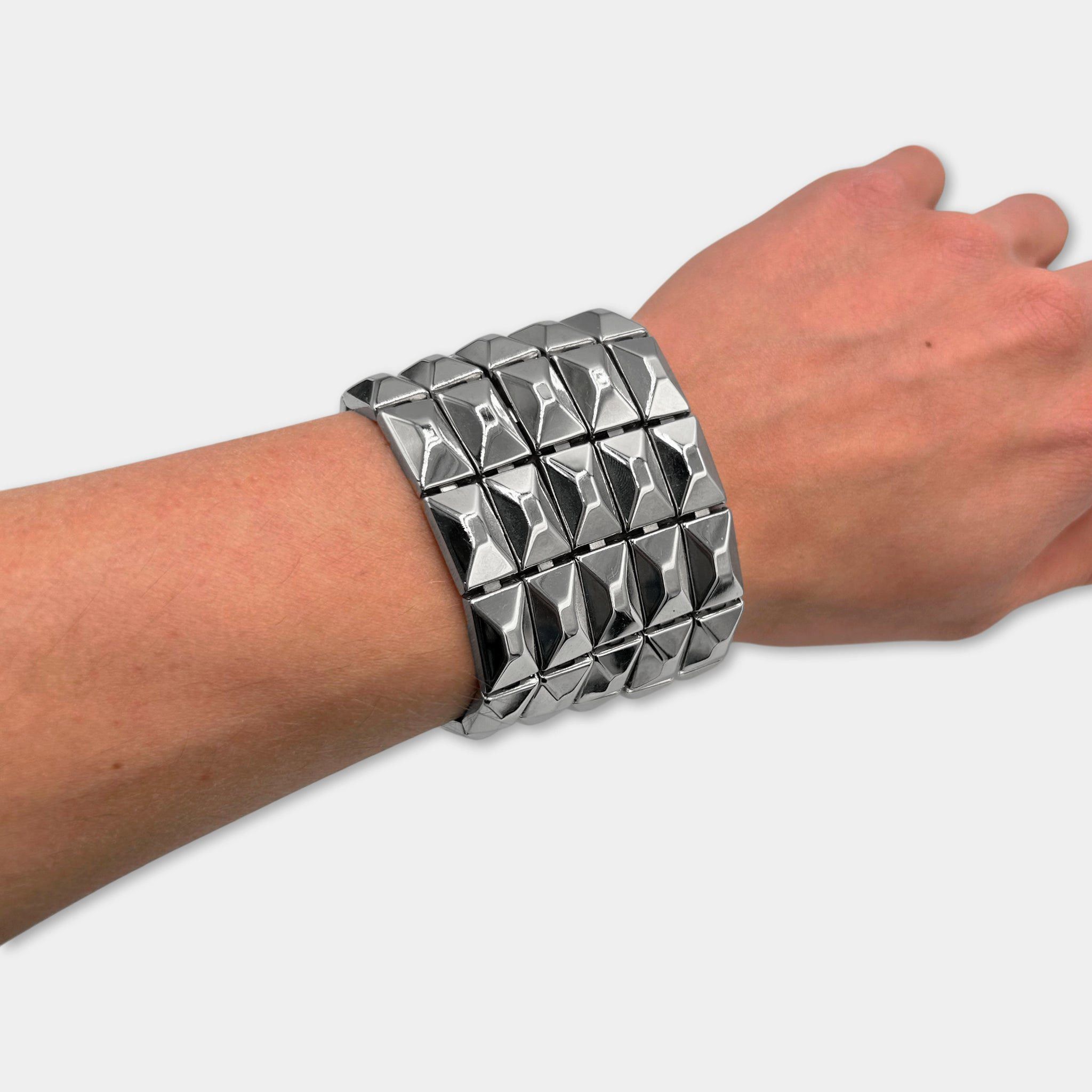 Dolce & Gabbana Dolce & Gabbana Stainless Steel Wide Faceted Link Cuff Brace Size ONE SIZE - 2 Thumbnail