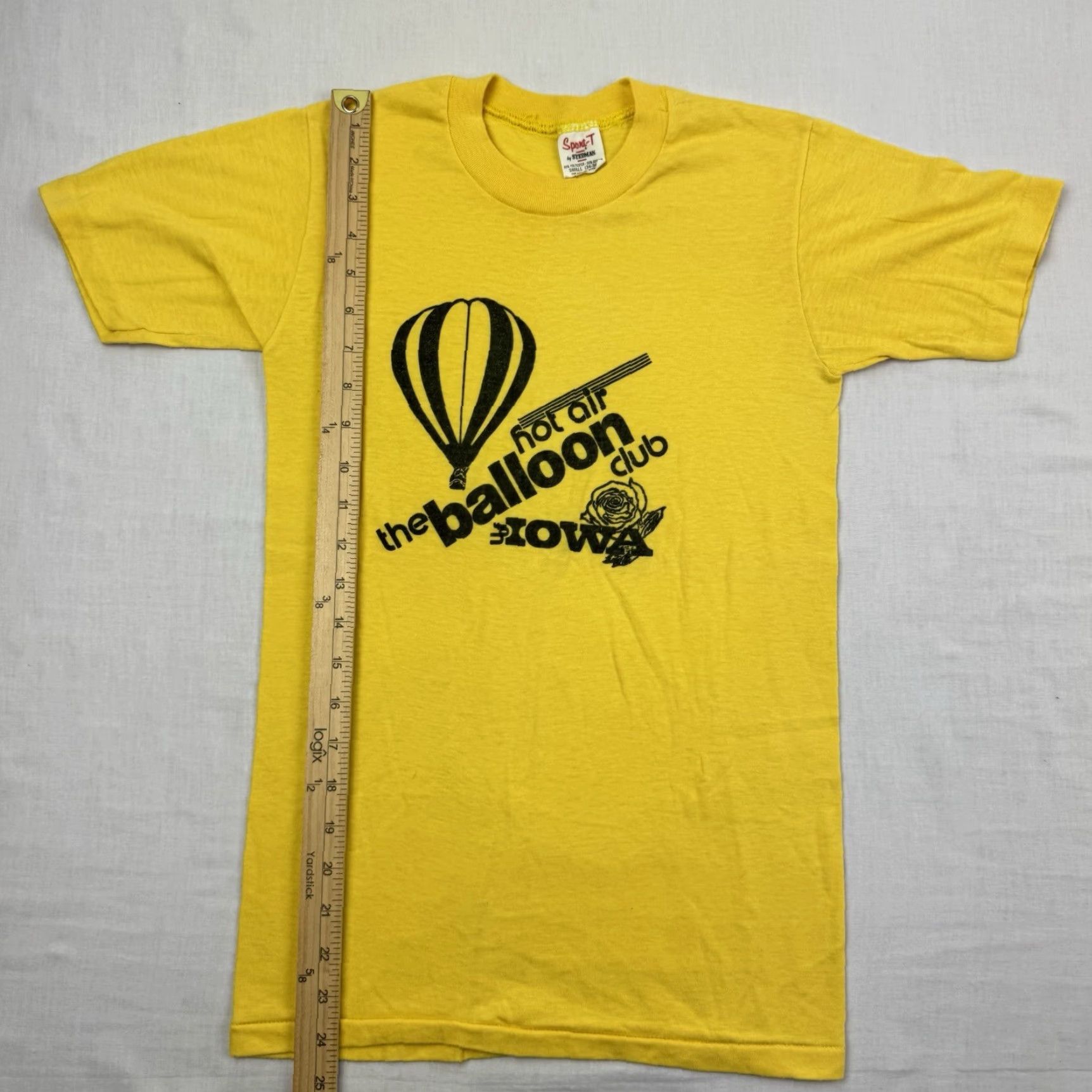 Vintage VINTAGE Hot Air Balloon Club T Shirt Adult Small Slim Iowa 80s Hipster Yellow Mens S Stedman Slim Fit Crew Neck Short Sleeve Size US S / EU 44-46 / 1 - 4 Thumbnail