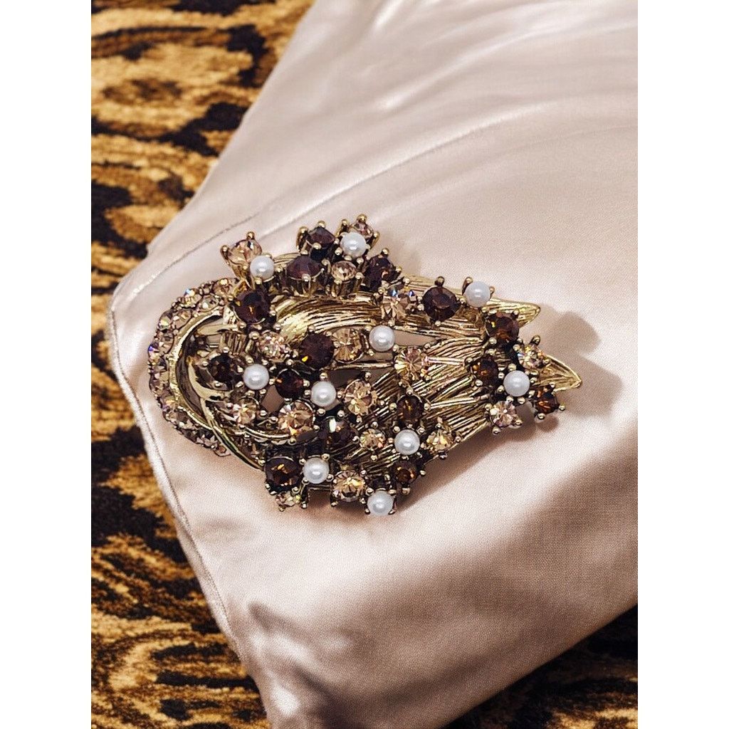 Robert Talbott Vintage Talbots Gold Tone Crystal & Faux Pearl Brooch-Pin Size ONE SIZE - 5 Thumbnail