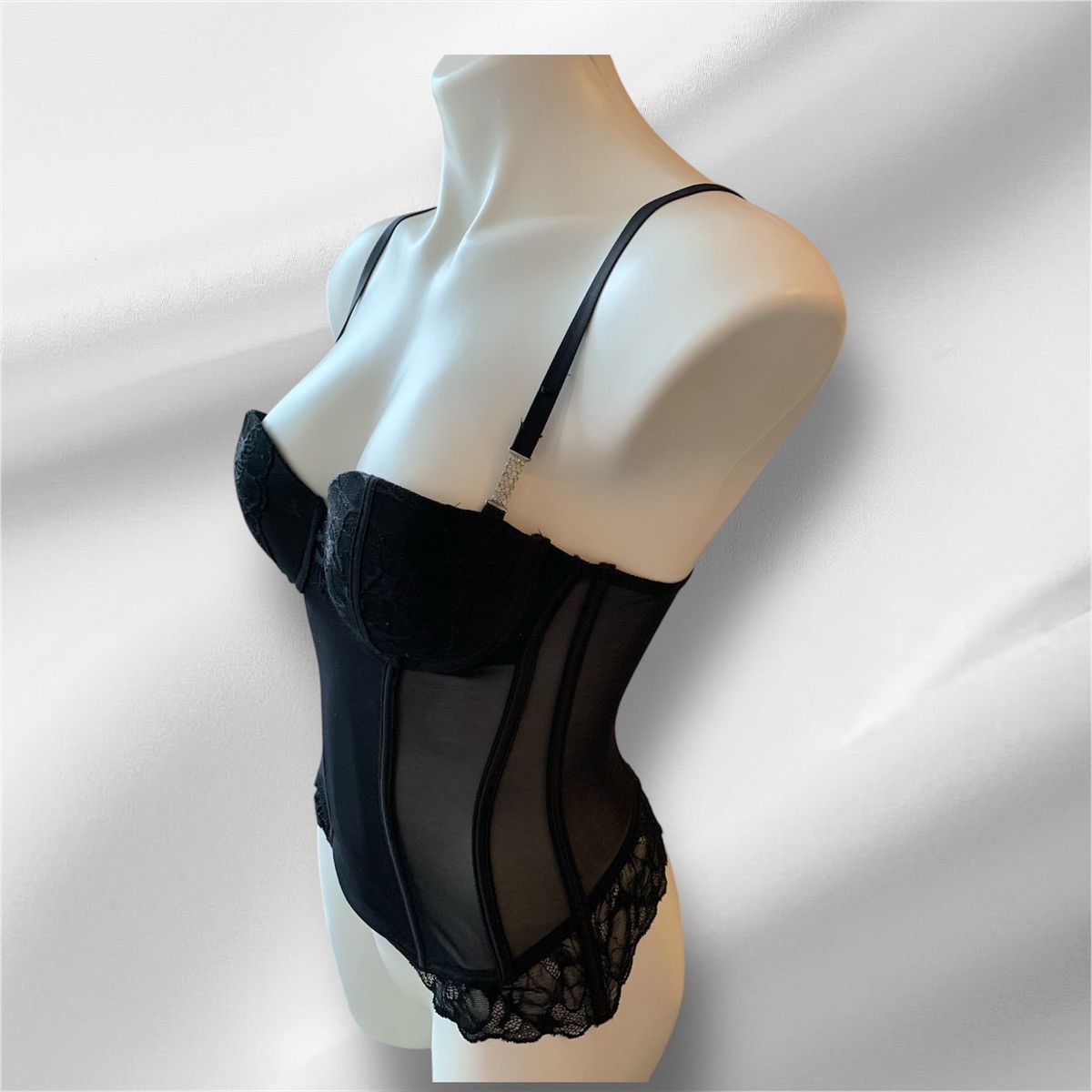 Vintage Vintage 2000s Y2K La Senza Black Mesh Corset Lace S/M Size M / US 6-8 / IT 42-44 - 8 Thumbnail