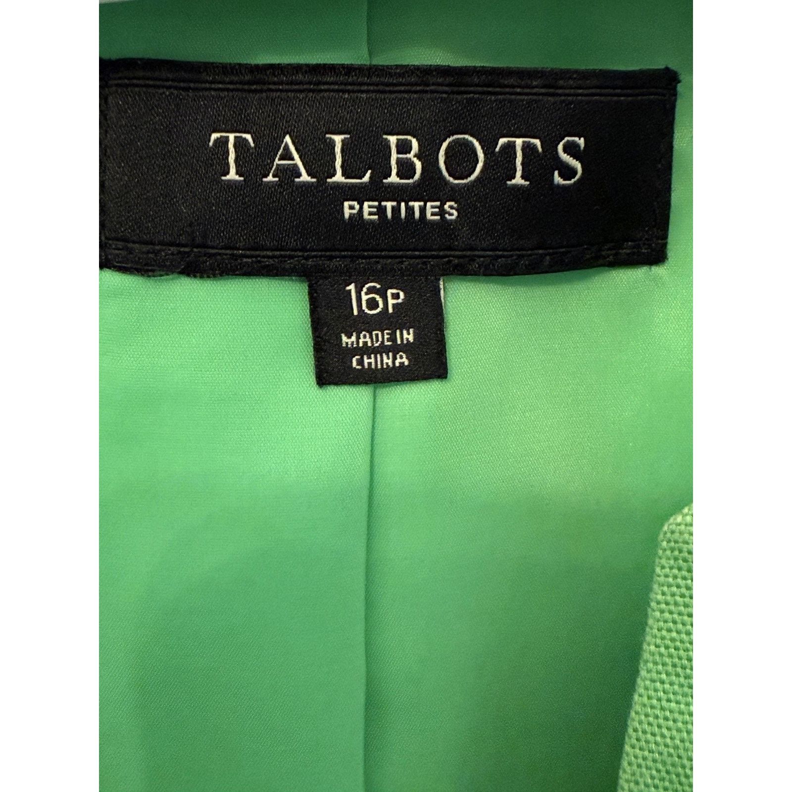 Robert Talbott Talbots Blazer Womens 16P Green Collarless Open Front Petite Size XXL / US 16-18 / IT 52-54 - 4 Thumbnail