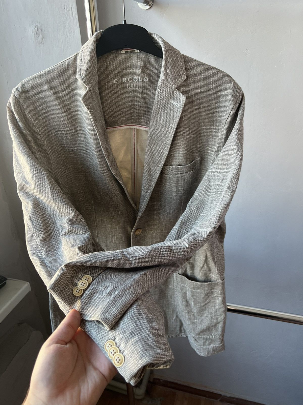Circolo 1901 CIRCOLO 1901 STRETCH MENS GRAY BEIGE SOLID BLAZER JACKET 56 Size 54L - 9 Thumbnail
