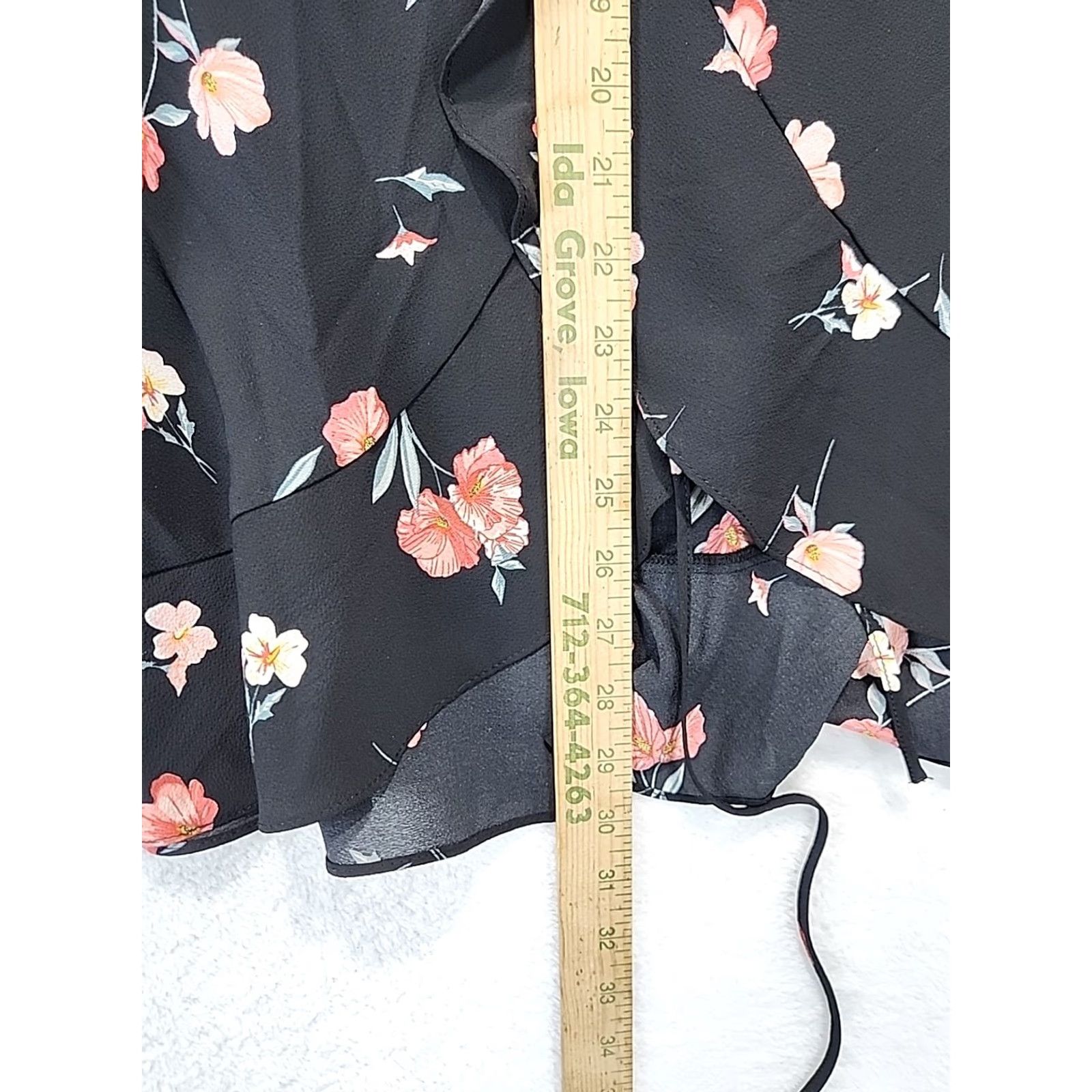H&M H&M Divided Women's Size 0 Black Floral Open Tie Front Kimono Top Flowing Duster Shirt Womens Size XS / US 0-2 / IT 36-38 - 6 Thumbnail