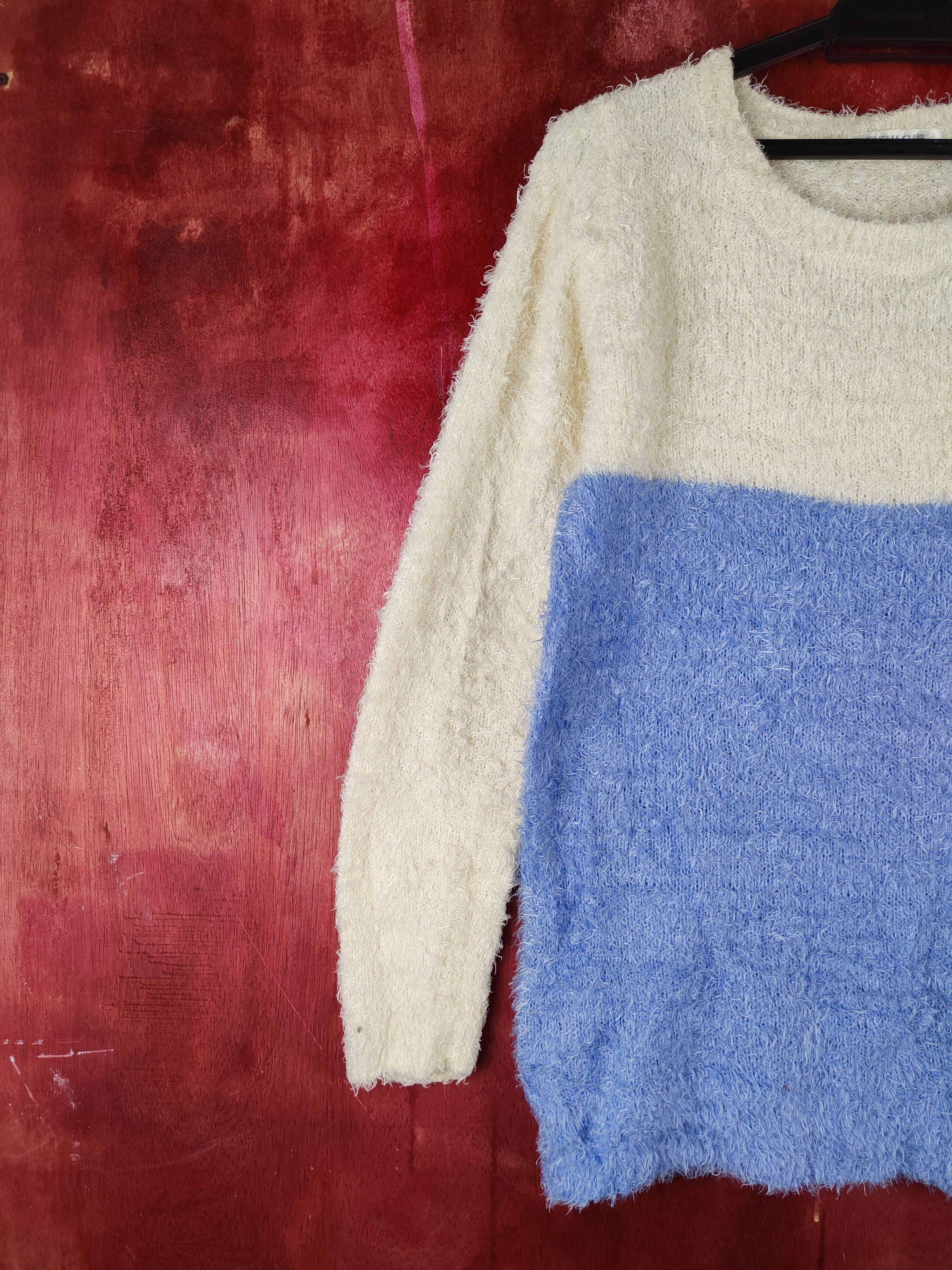 Japanese Brand × Vintage Vintage Cinema Club Cream Blue Fur Mohair Knitwear Size M / US 6-8 / IT 42-44 - 3 Thumbnail