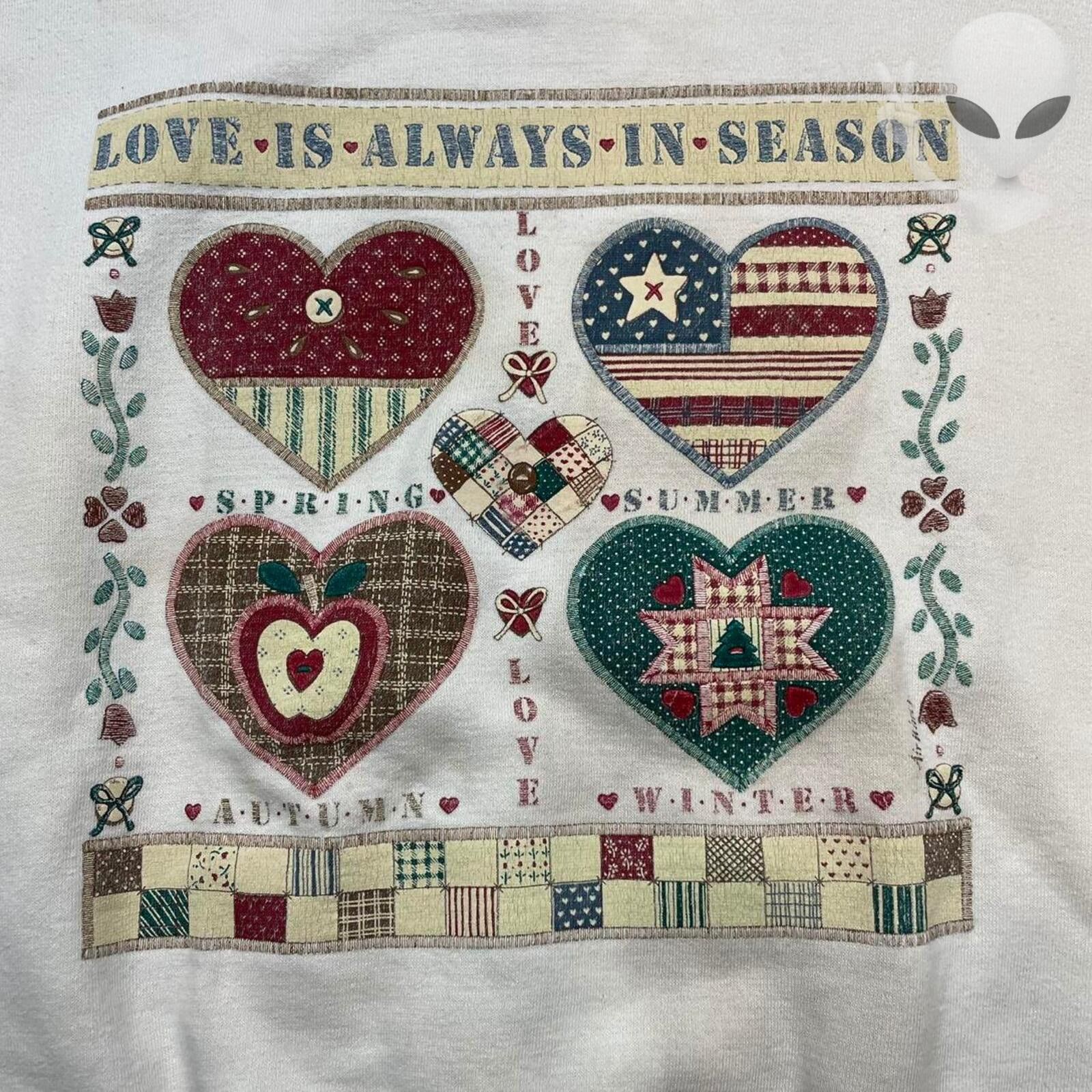 Vintage Vintage 80s Sweater XL Cream USA Love Patchwork Pullover Size US XL / EU 56 / 4 - 2 Thumbnail