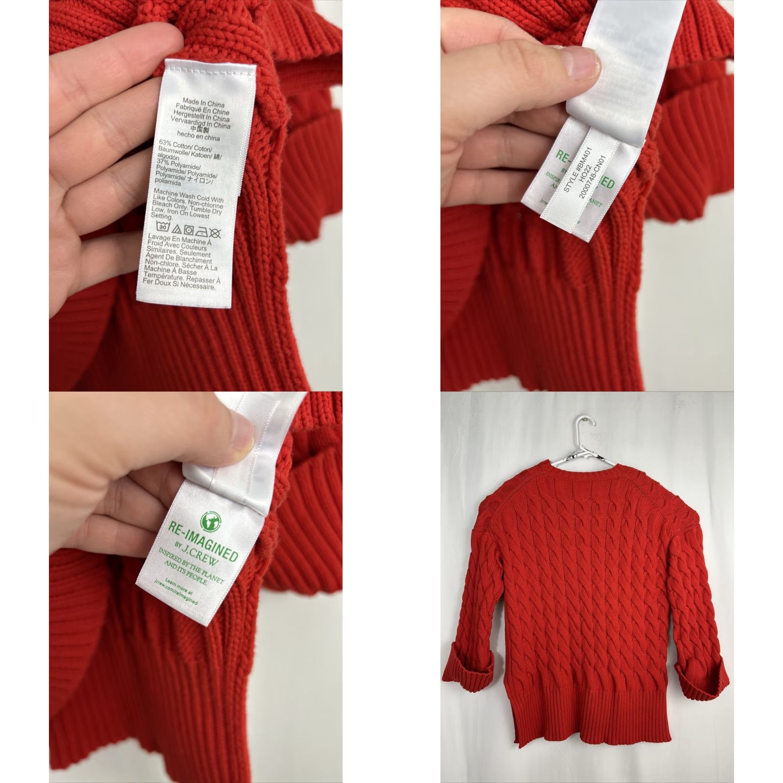 J.Crew VINTAGE? No — Actually J.Crew M-L Cotton Cable Knit Side Slit Crew Sweater Red-Orange Oversized BM401 Size L / US 10 / IT 46 - 8 Thumbnail